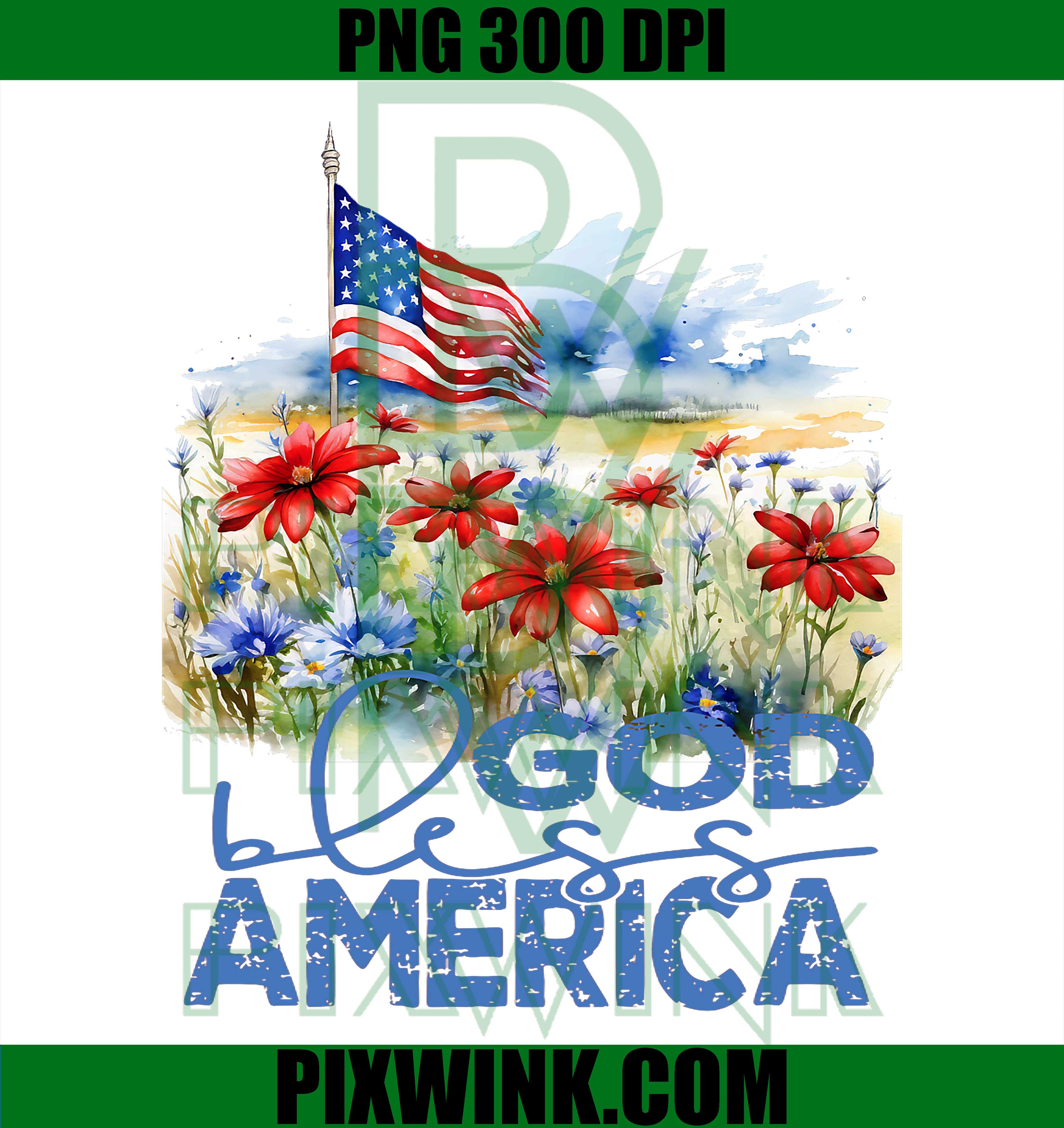 God Bless America Floral Flag PNG, Patriotic Fields Design PNG
