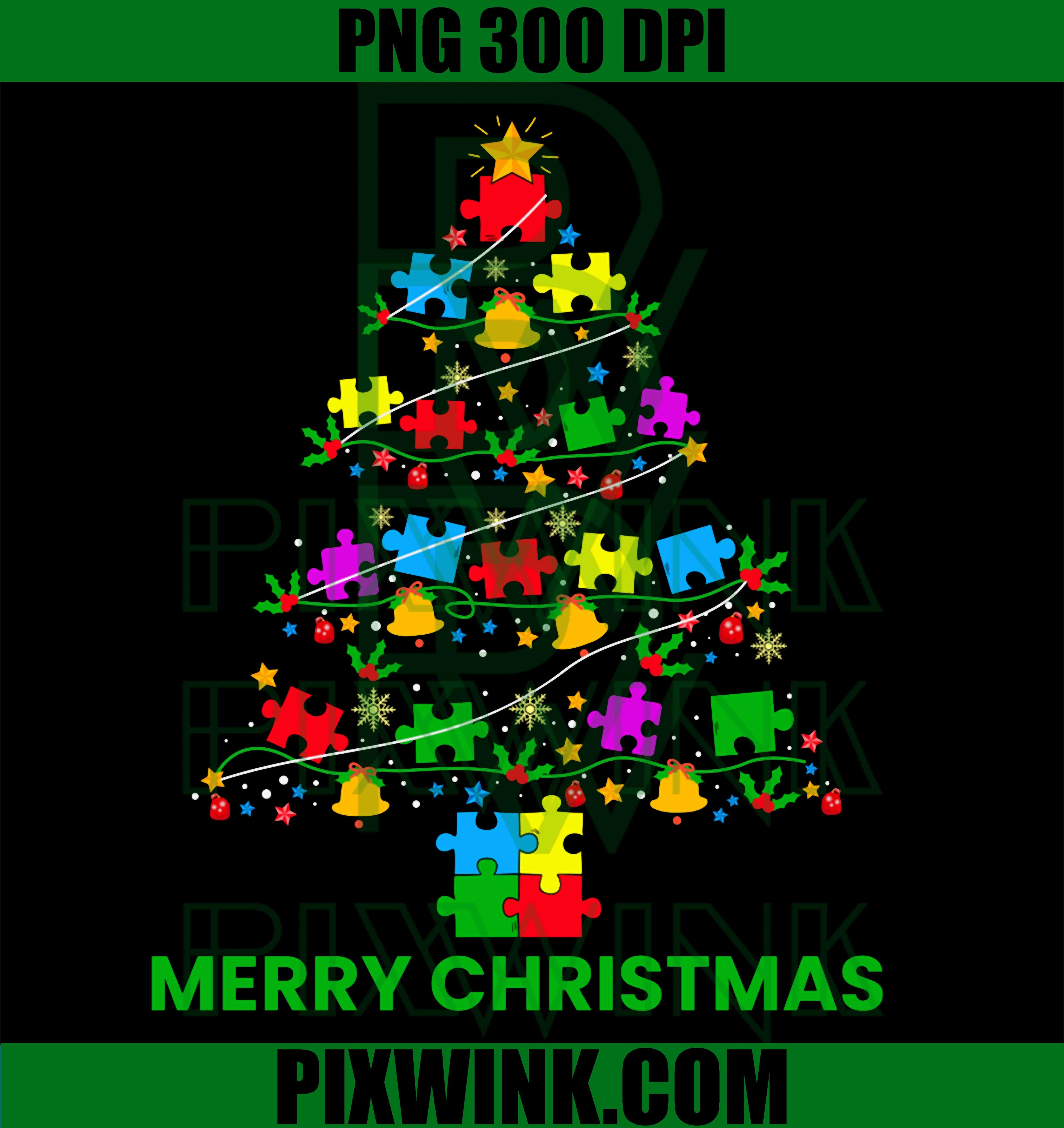 Puzzle Christmas Tree Autism Awareness PNG