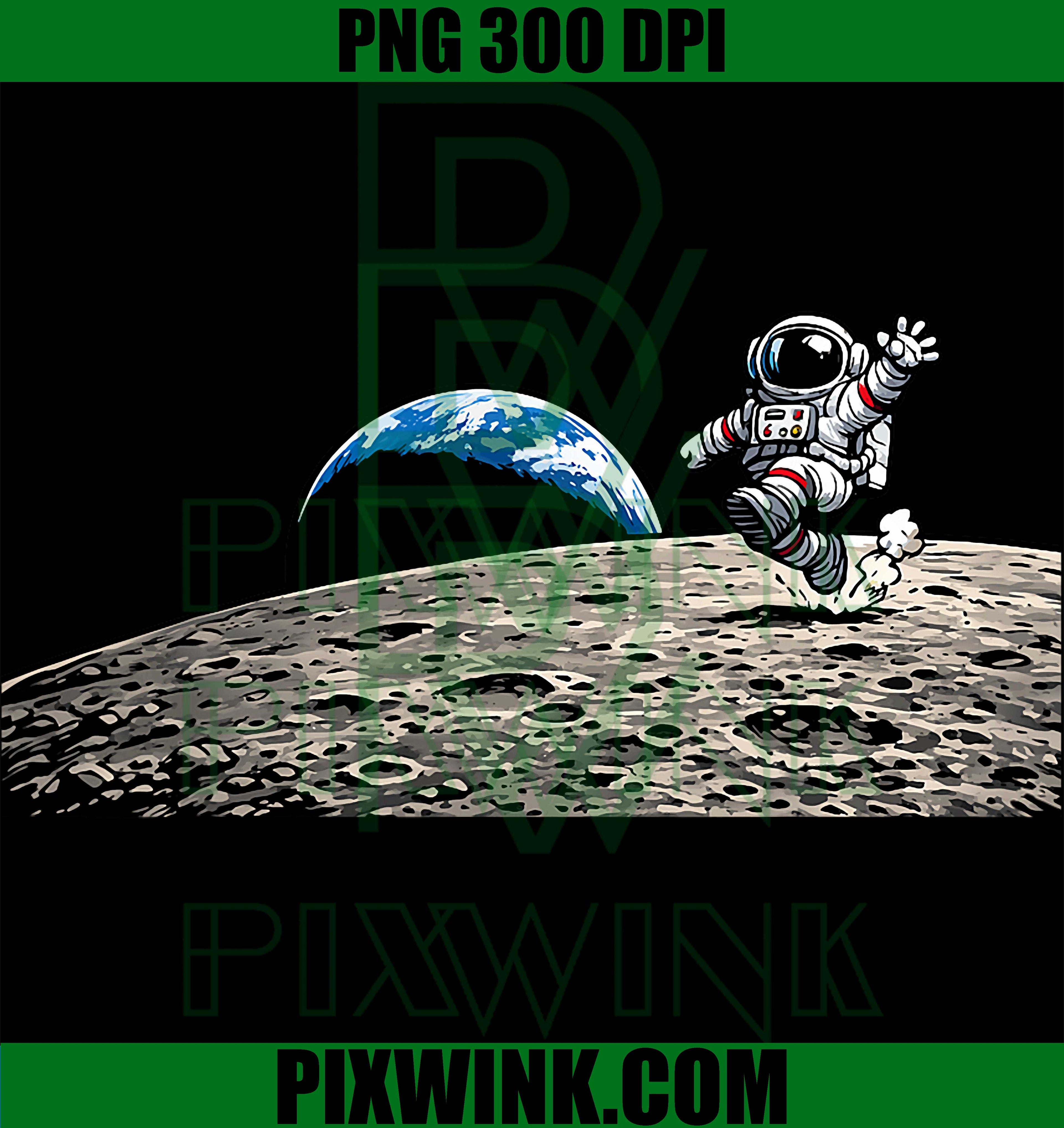 Moon Space Earth Astronaut PNG, Retro Space Fun Motif Design PNG