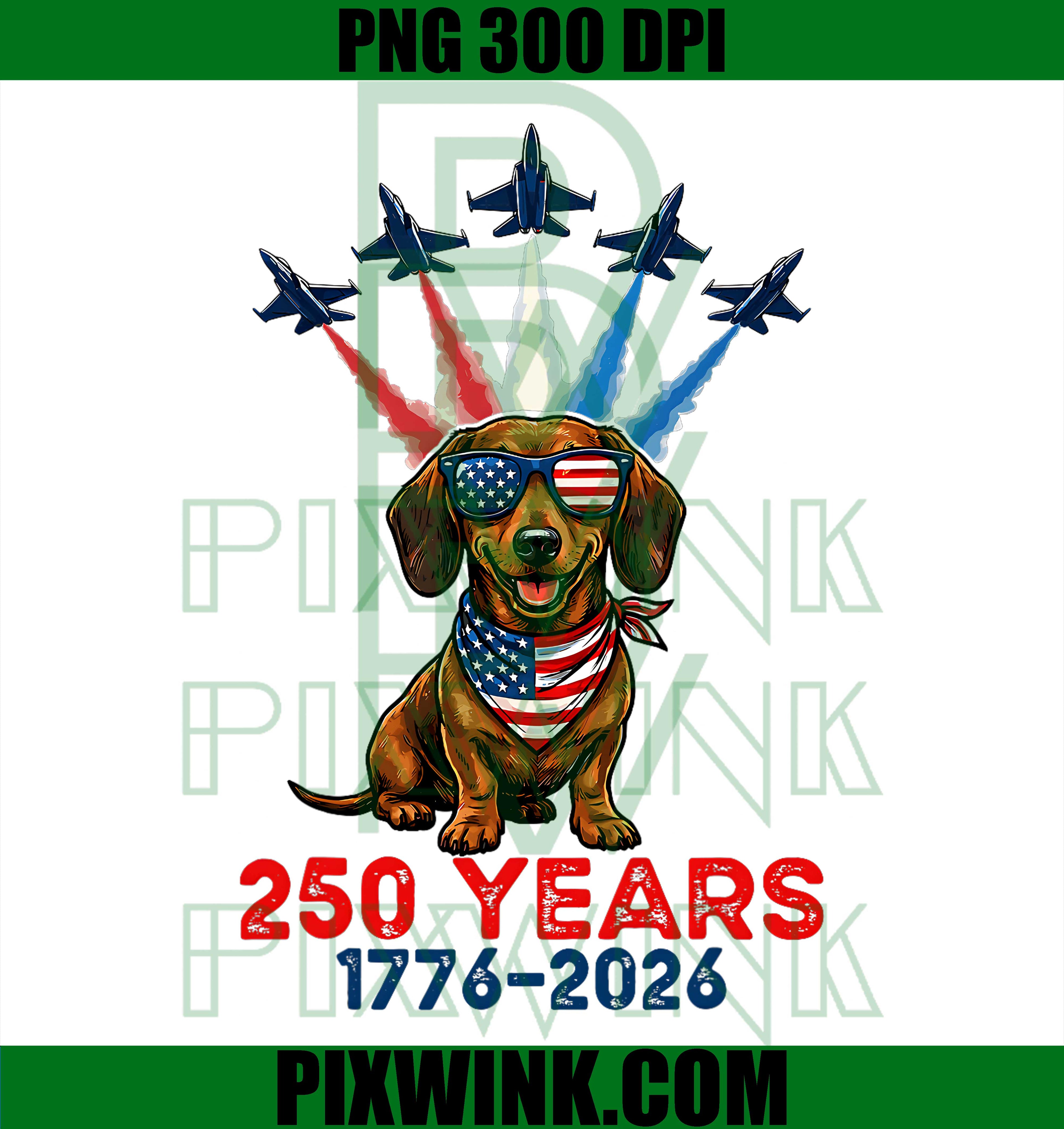 250th Anniversary USA Dachshund PNG, 4th July Patriotic Dog PNG, America Flag Dog PNG