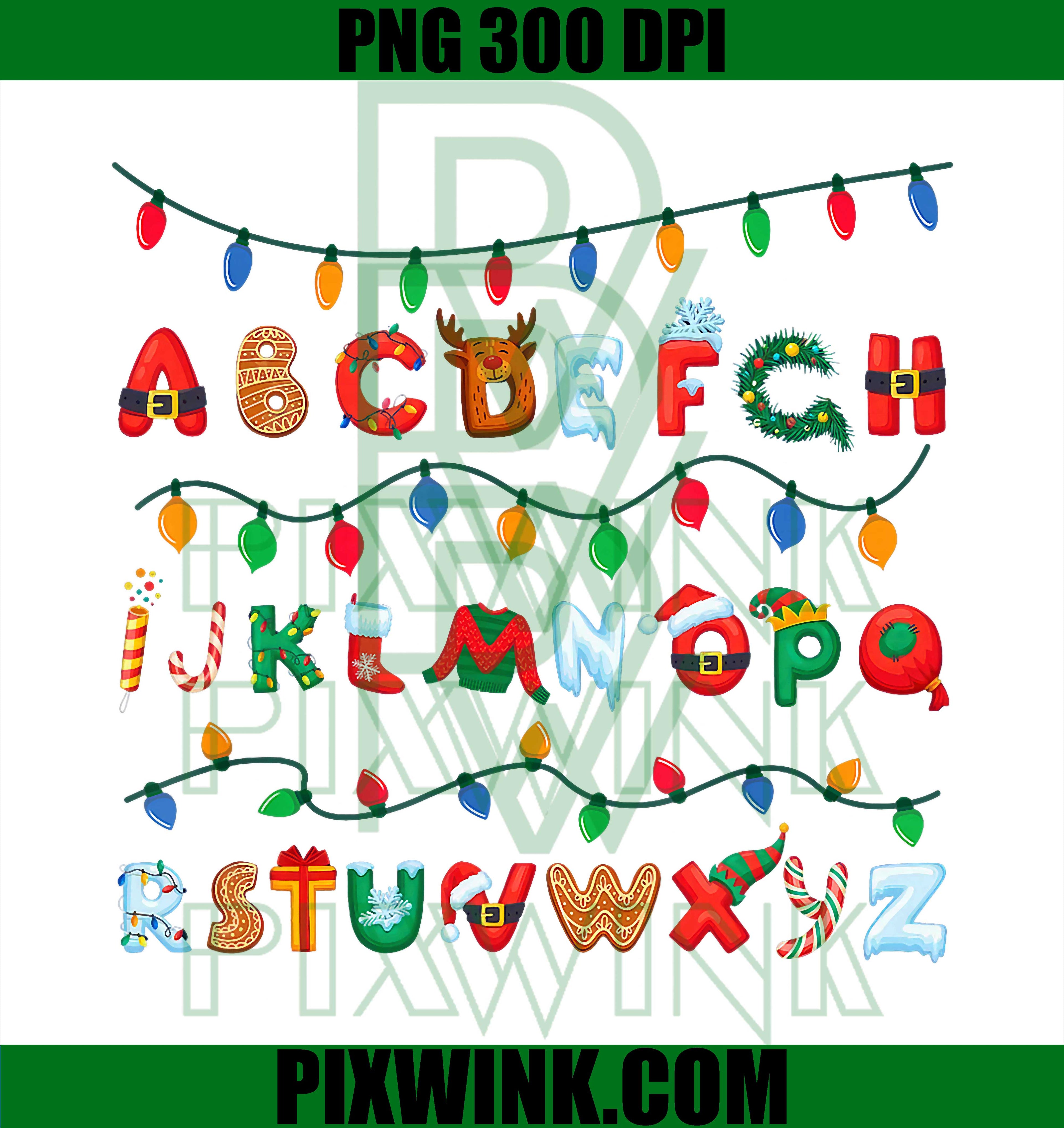 ABCs Learning Kindergarten Teacher Christmas Lights Alphabet PNG