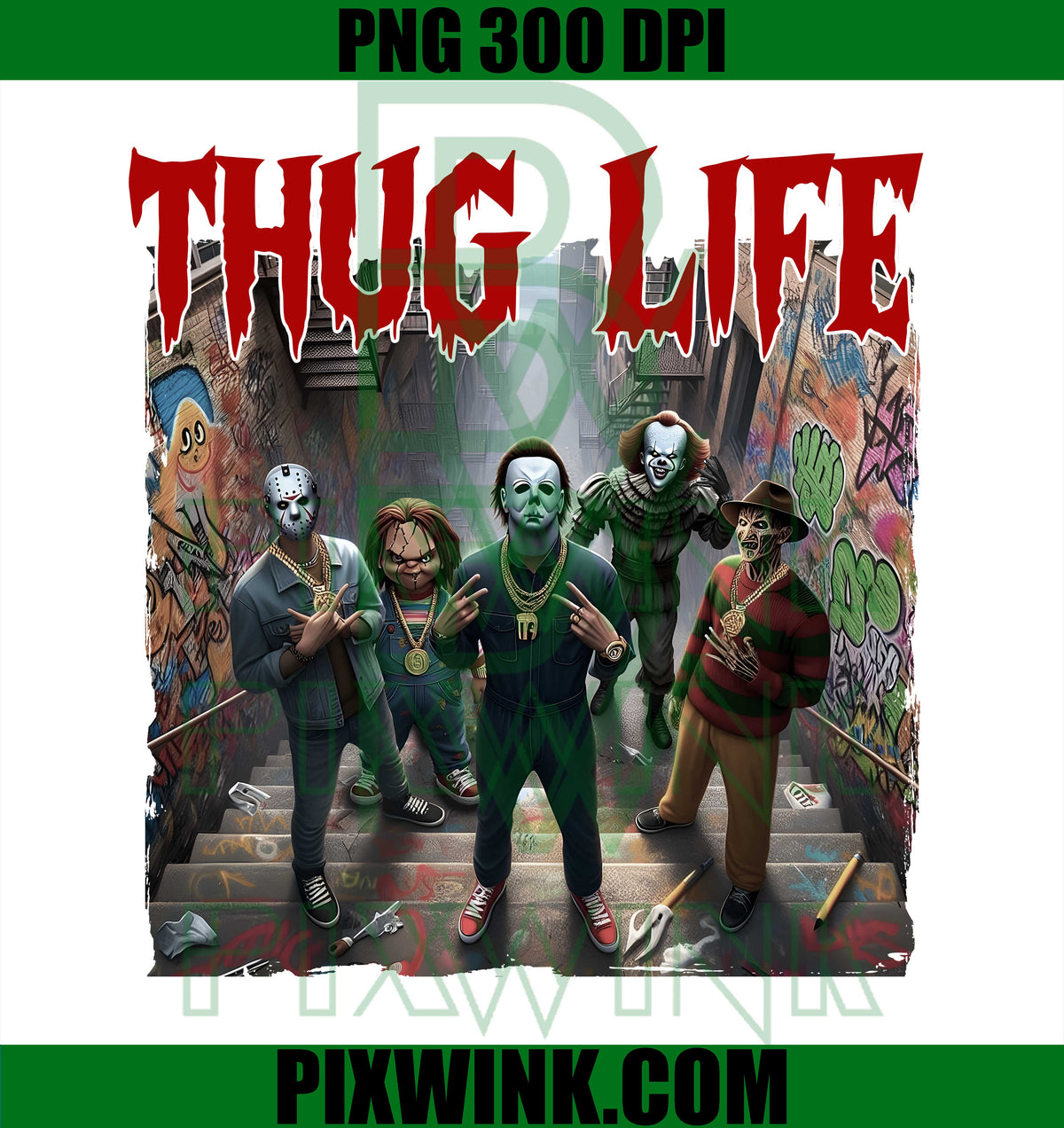 Horror Alley PNG, Slasher Gang PNG, Thug Life Halloween Villains PNG