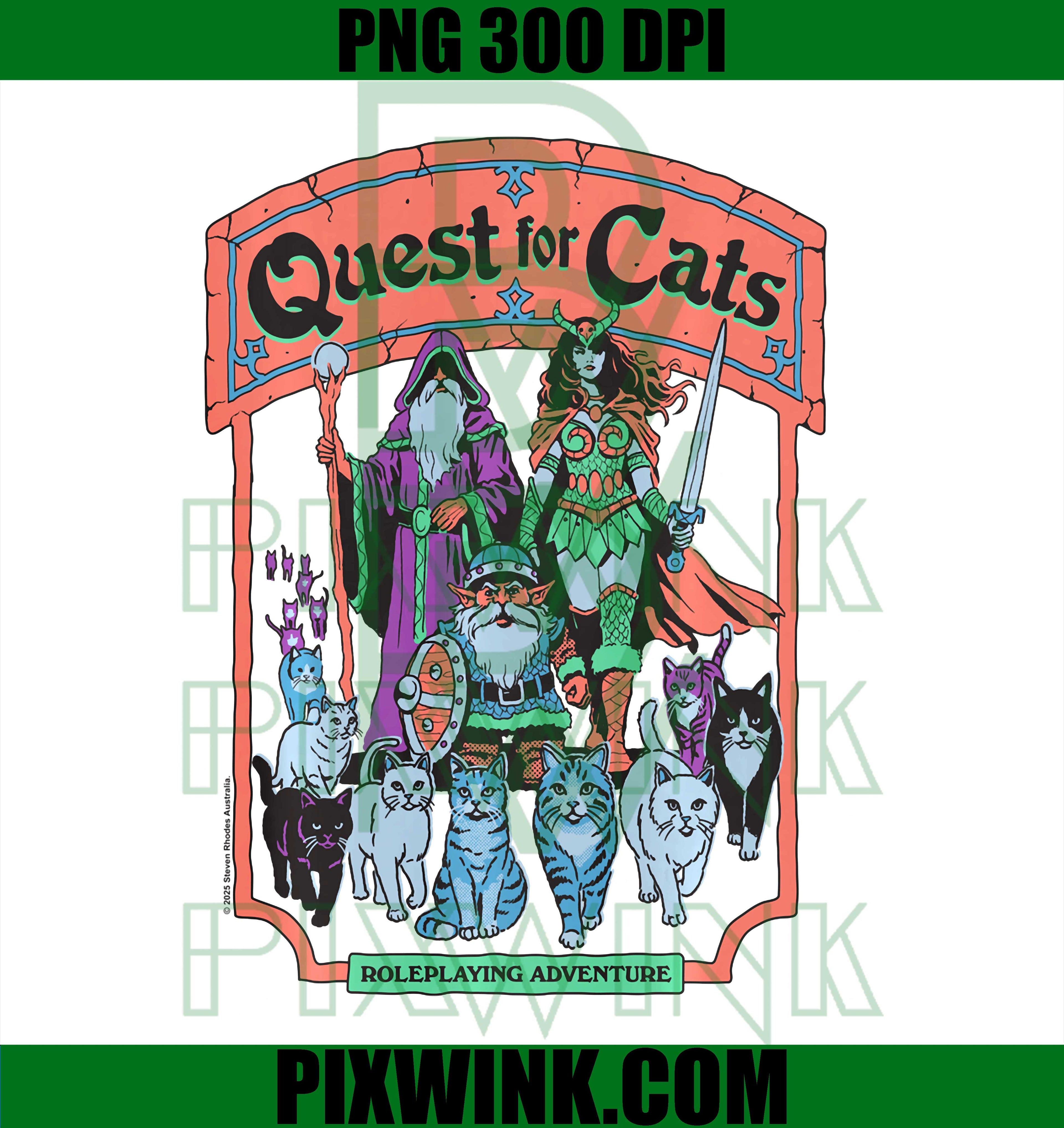 Quest for Cats Retro PNG, Funny Roleplay Cat Humor PNG