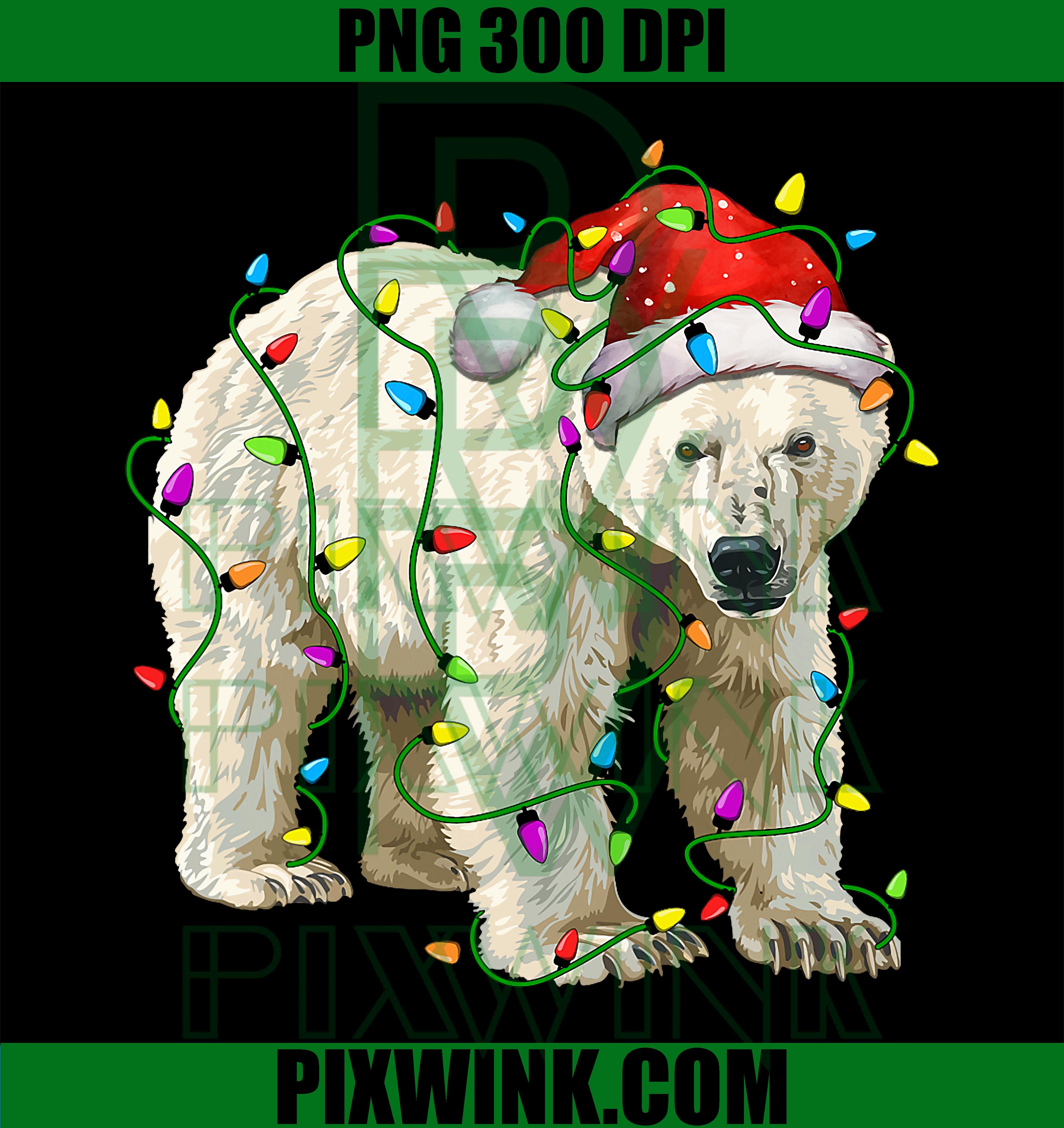 Polar Bear Santa Christmas PNG, Lighting Xmas Funny PNG