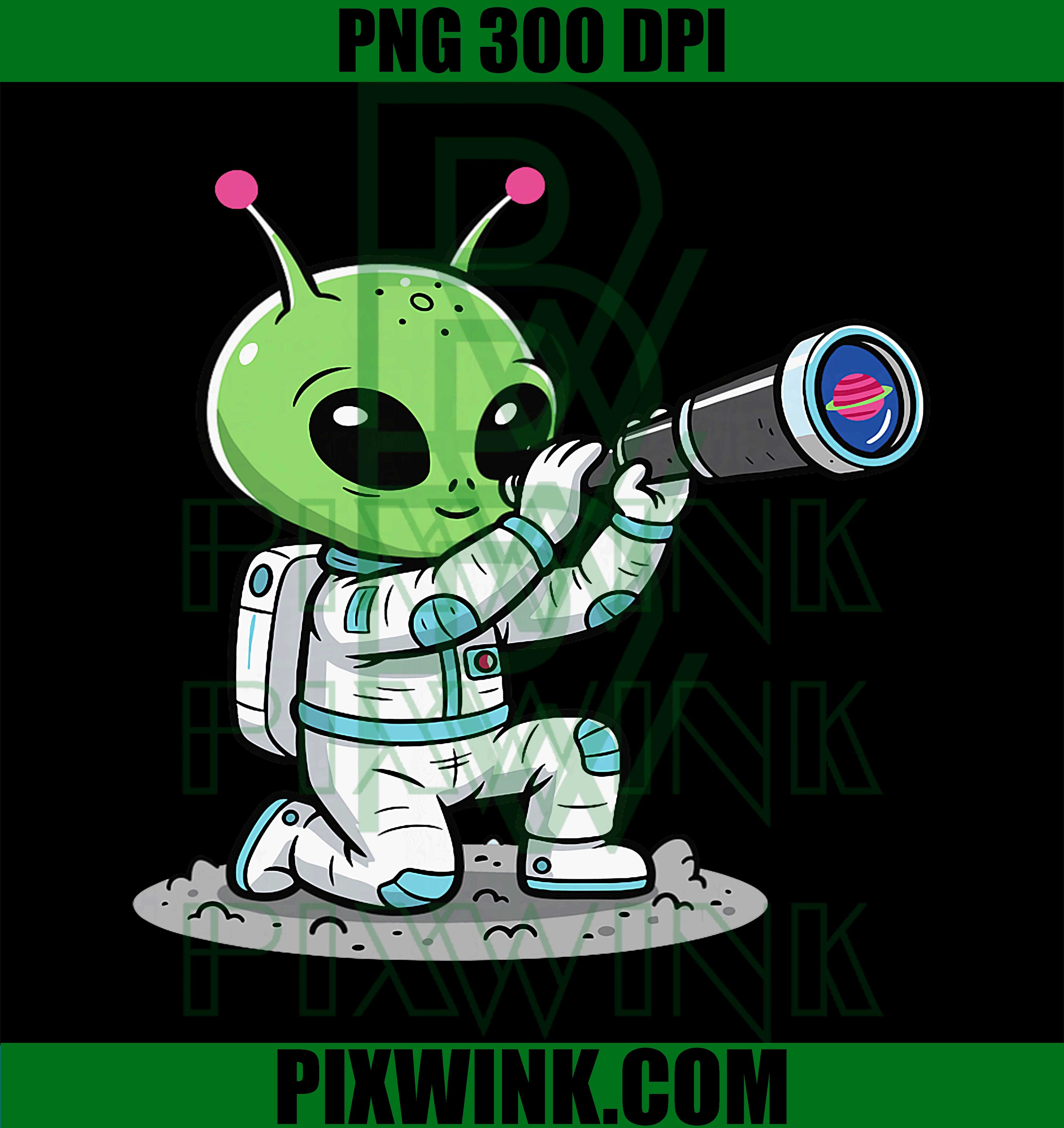 Cute Alien Astronaut PNG, Space Telescope Cartoon PNG