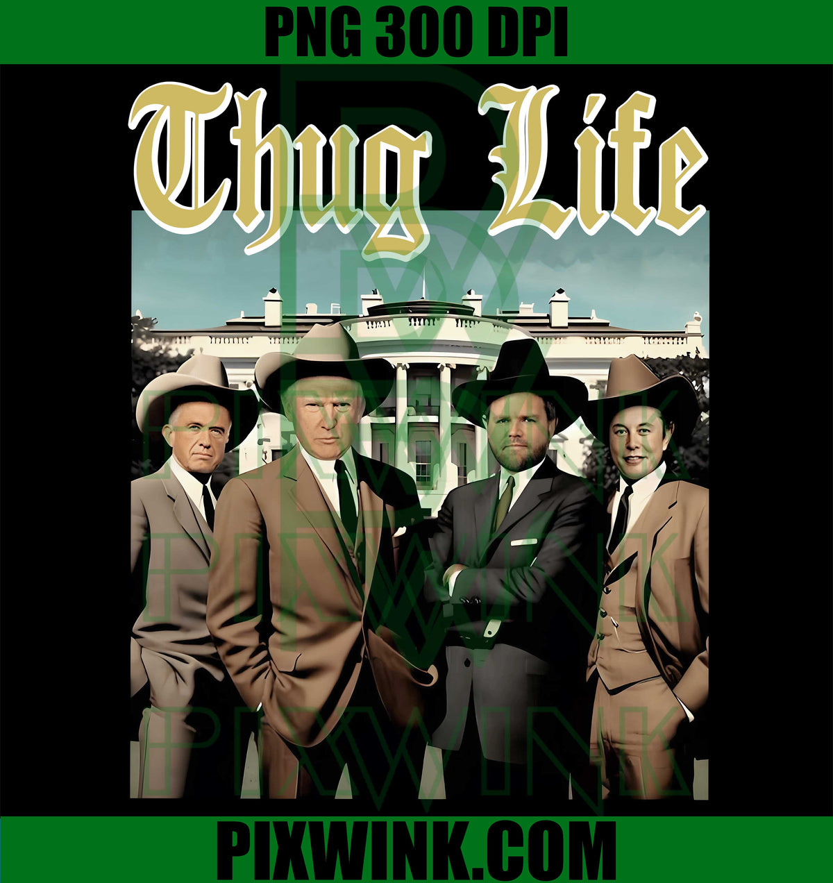 Vintage Thug Life Trump PNG, Trump 2024 Vance PNG, MAGA Elon Musk PNG