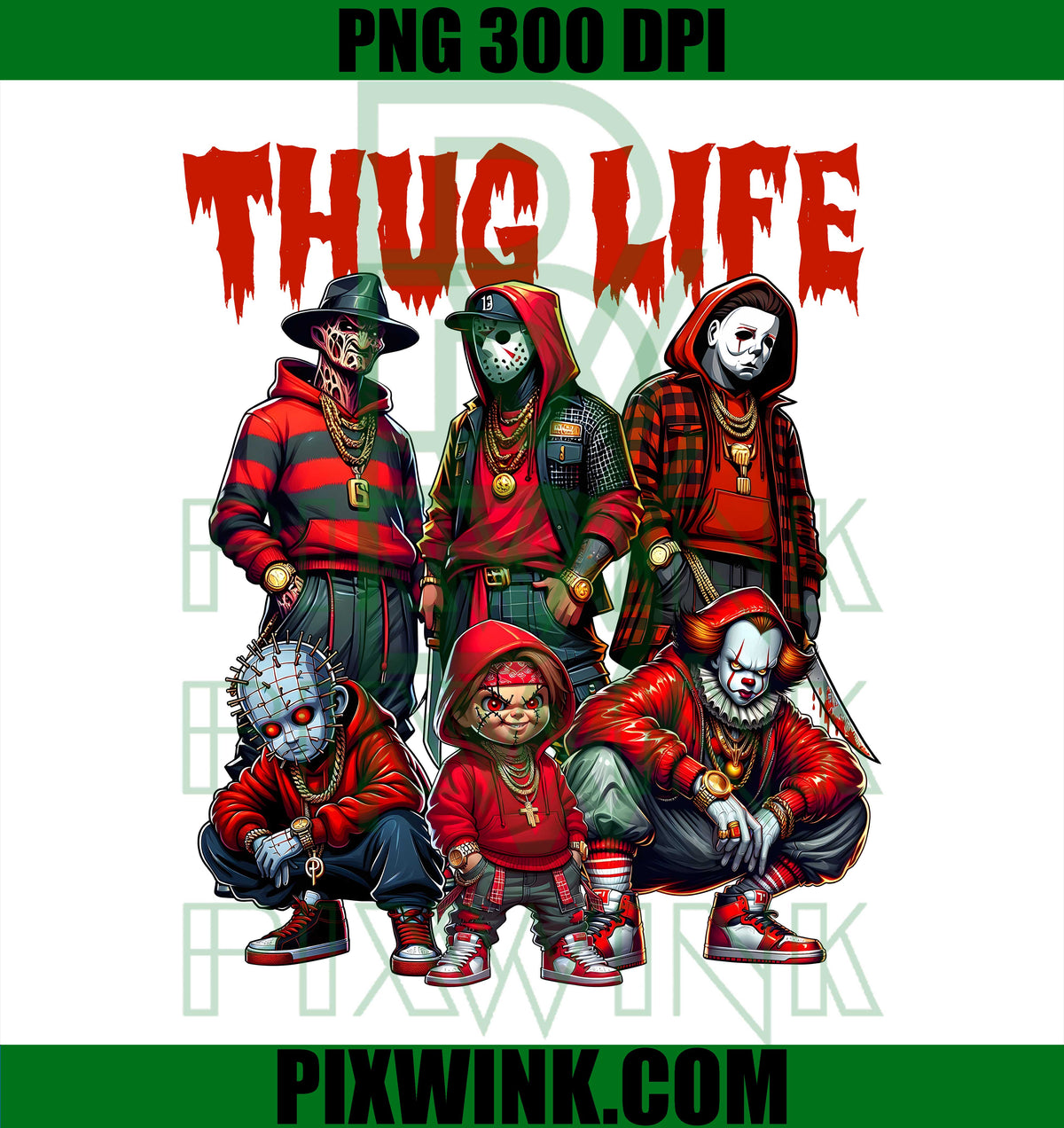 Horror Red Squad PNG, Slasher Thug Life PNG, Pinhead Chucky Art PNG
