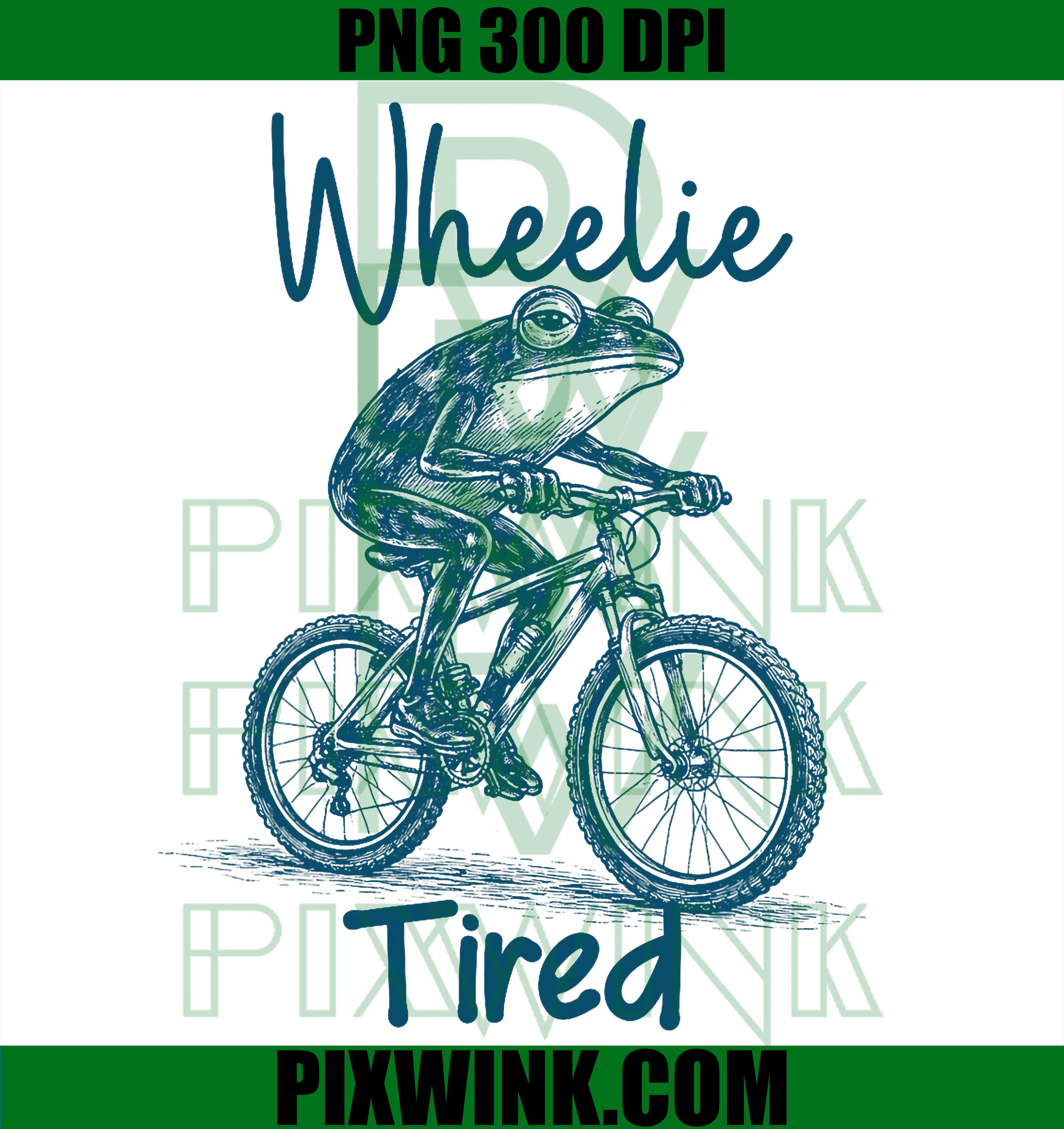Cyclist Frog Riding Bike, Cycling Lover, Funny Wheelie, Tired PNG