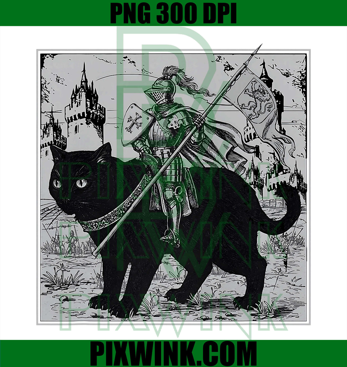 Knight Cat Rider Vintage 90s Medieval PNG, Knight Riding Cat PNG