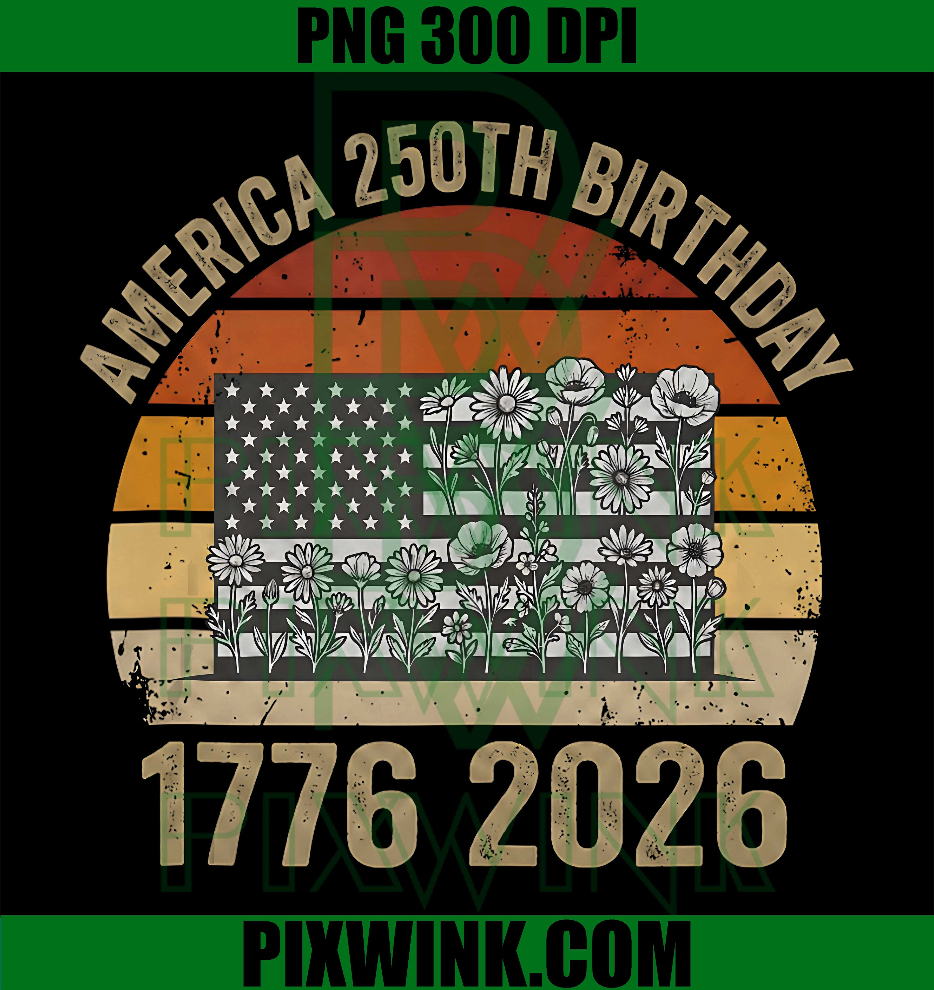 Floral Flag America 250 PNG, USA 250th Anniversary PNG, 2026 Independence Day PNG