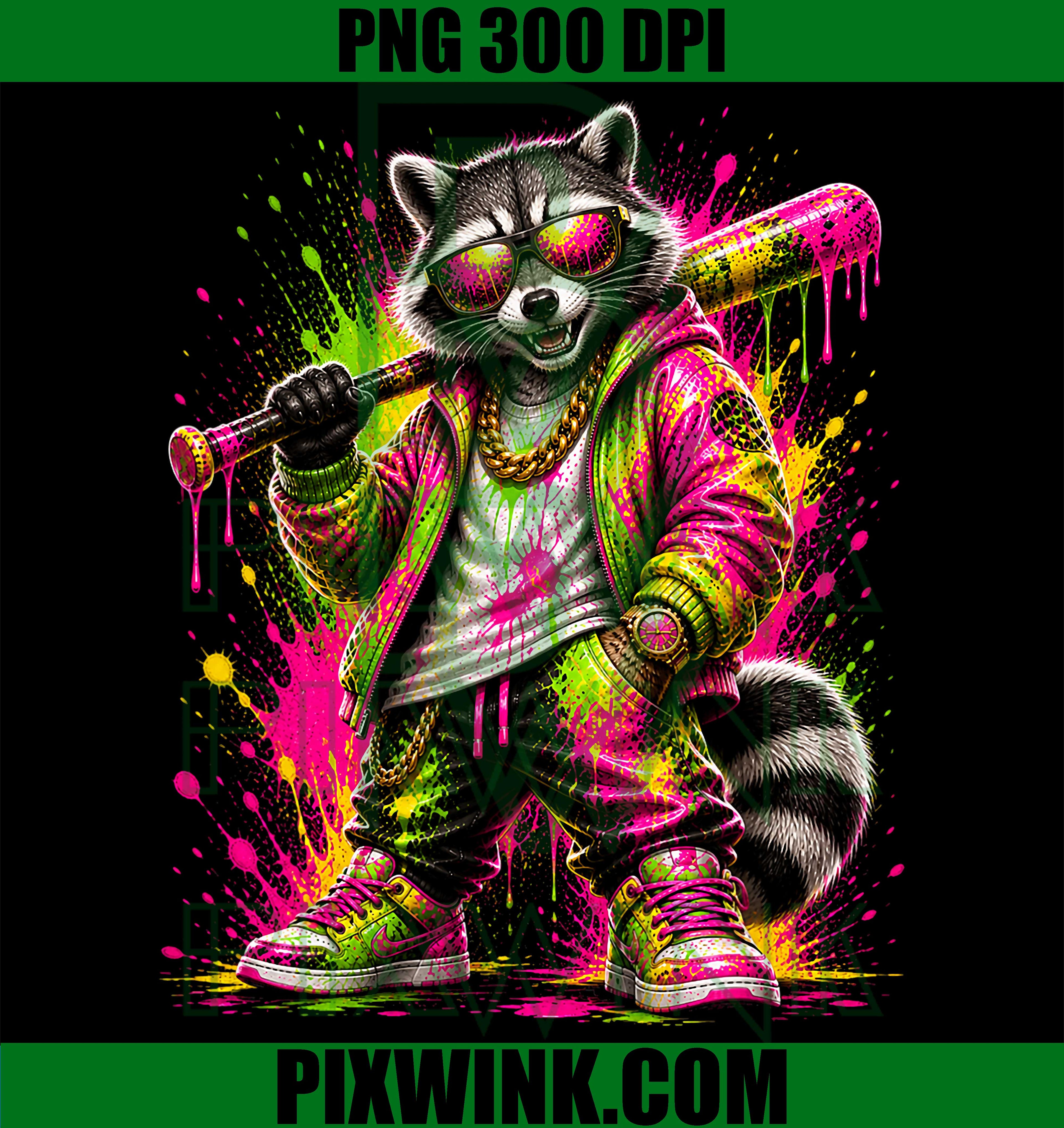 Raccoon Baseball Drip PNG, Funny Animal Party Sport PNG