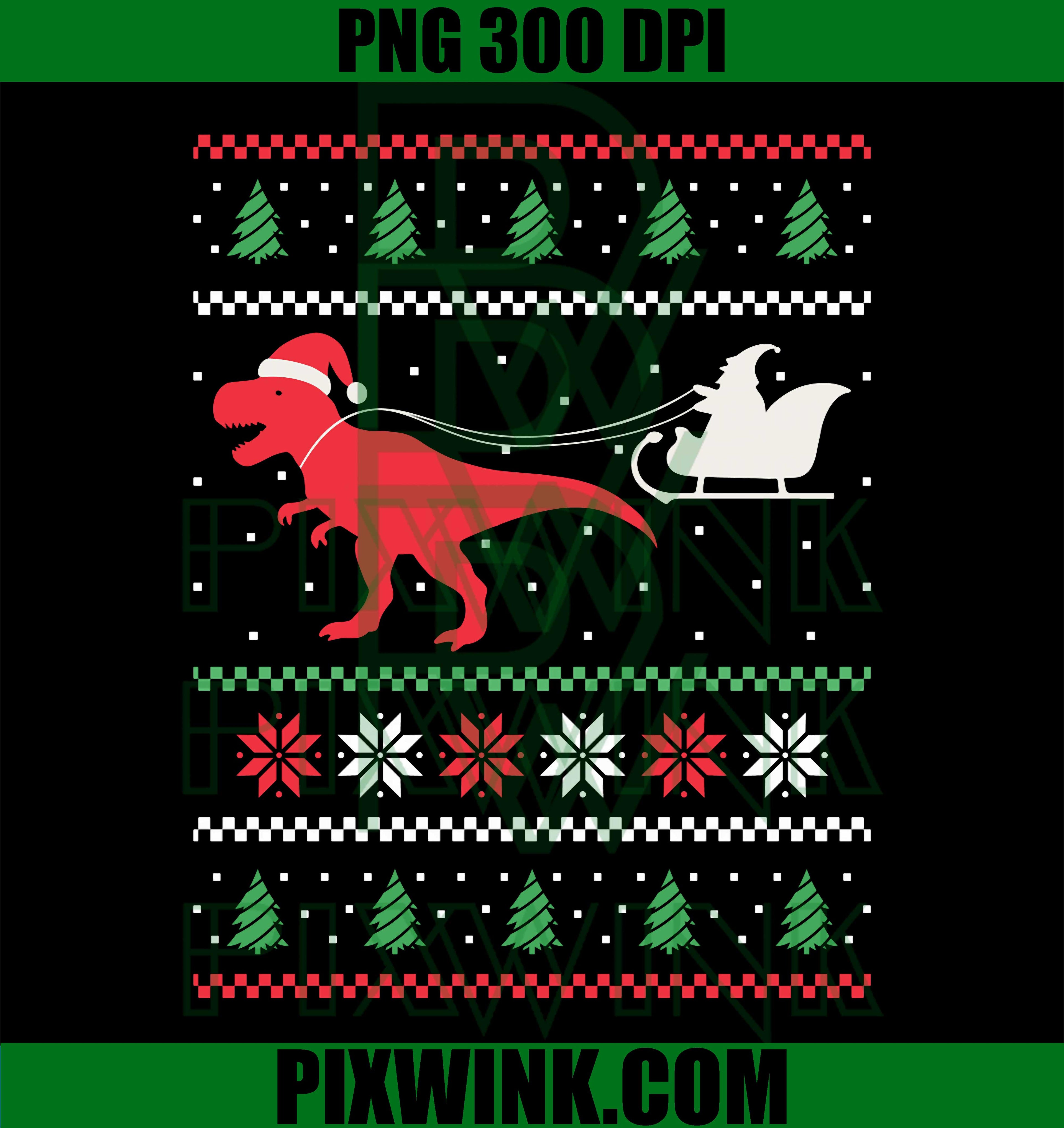 Dinosaur Christmas Ugly, Holiday Santa PNG