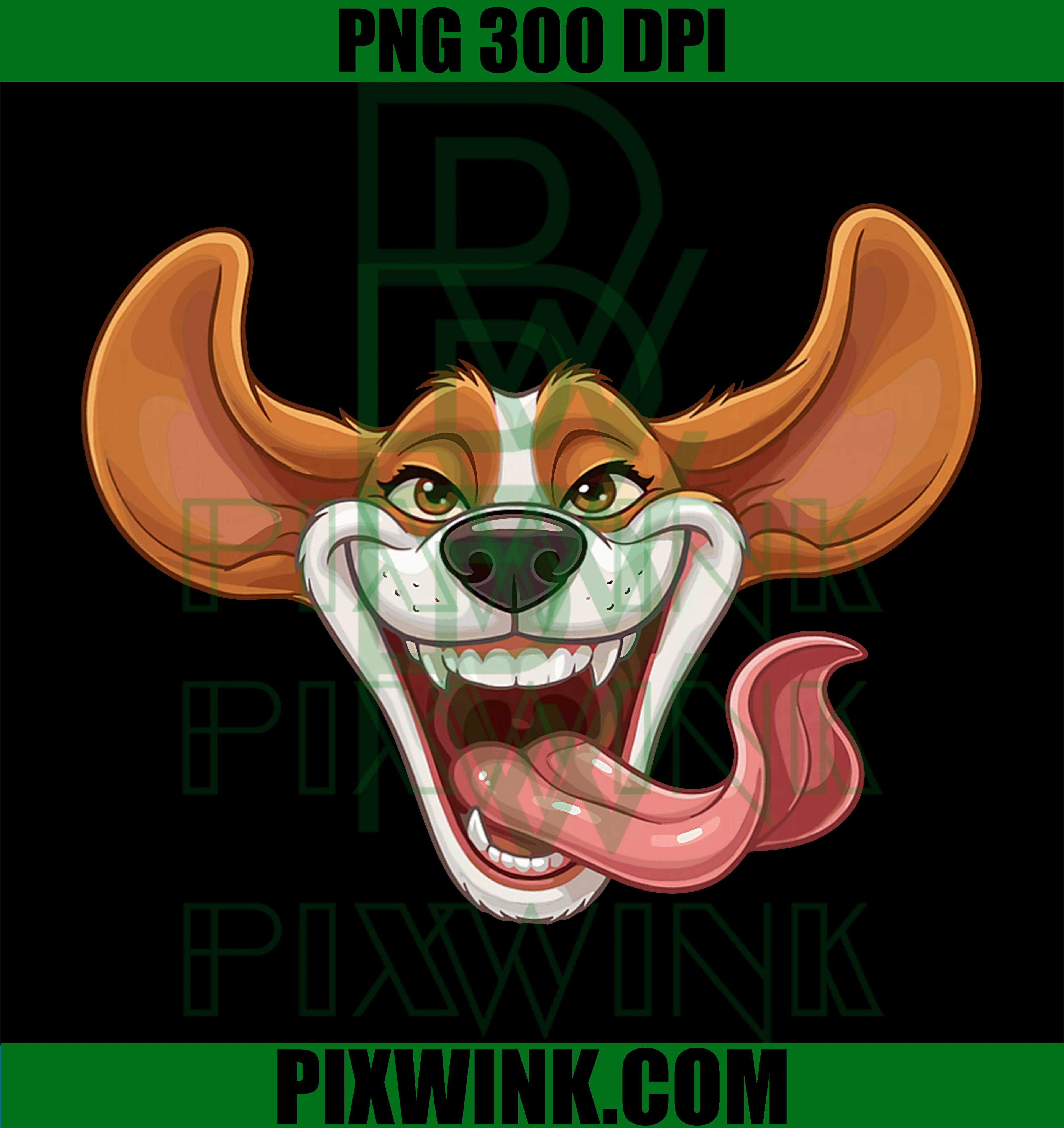 Funny Big Eared Corgi Cartoon PNG, Tongue Out Dog Face Graphic PNG