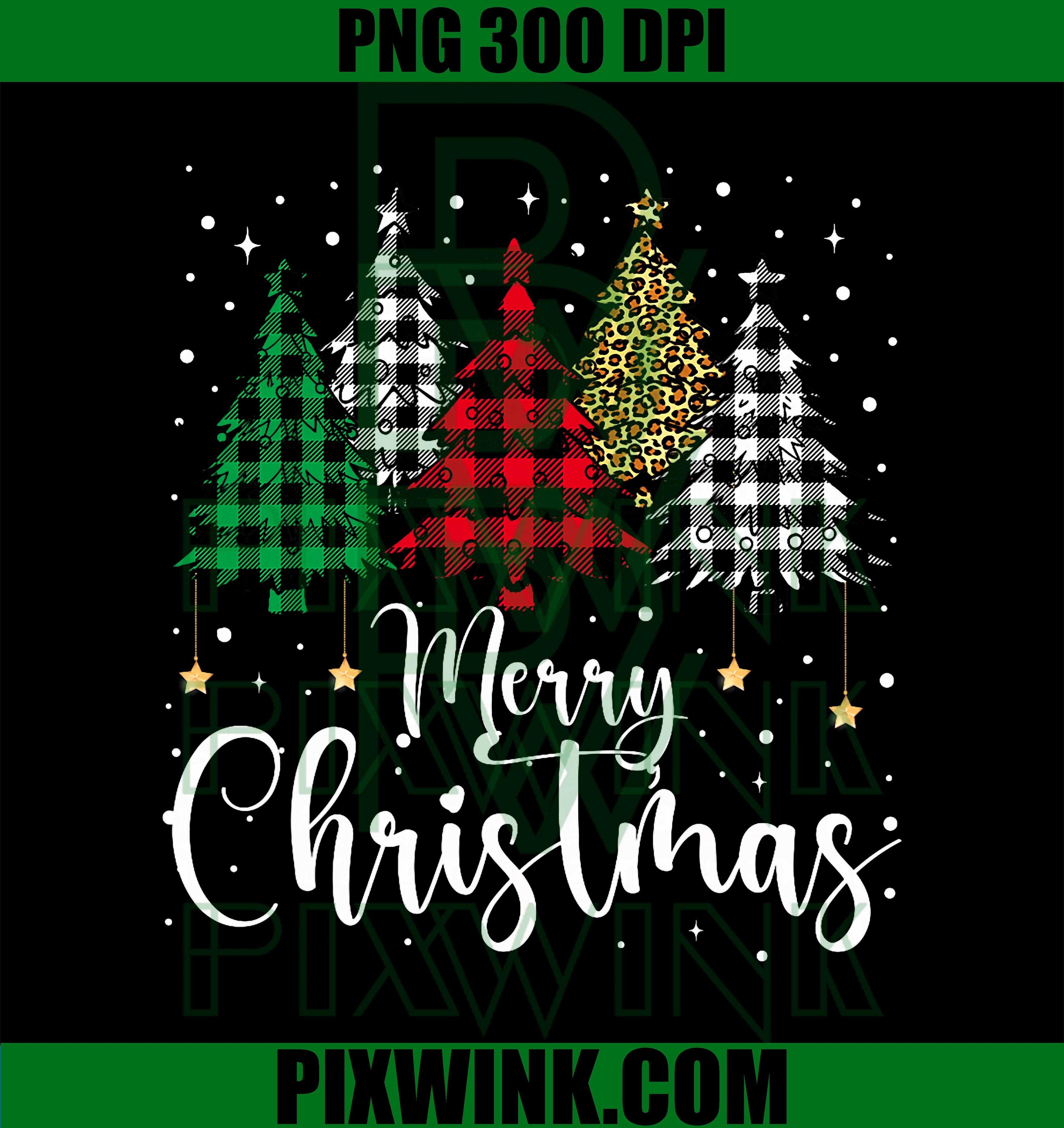 Merry Christmas Tree Buffalo Plaid Red White Green PNG