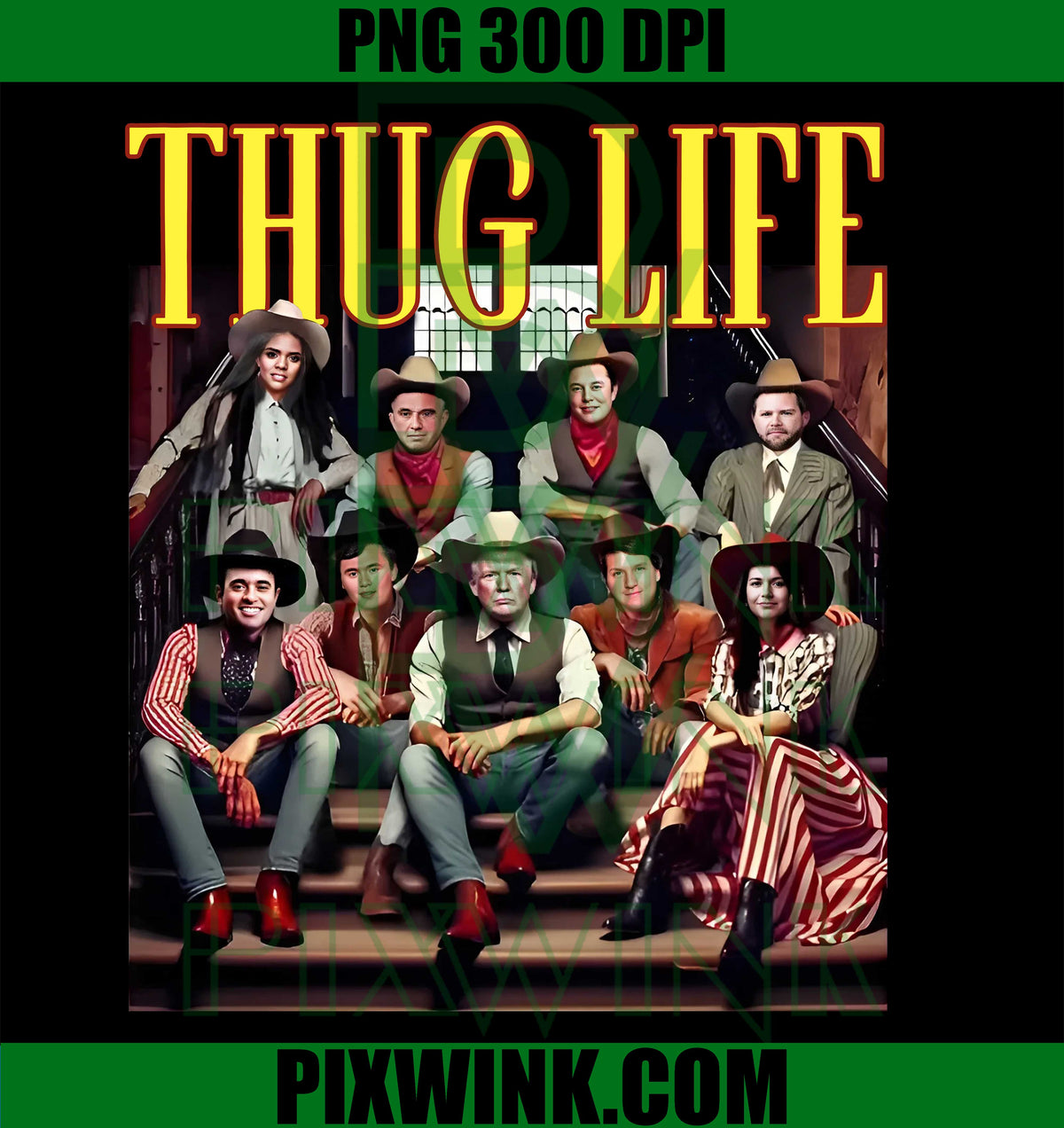 Vintage Thug Life Trump PNG, Trump Vance Team PNG, MAGA Elon Musk PNG