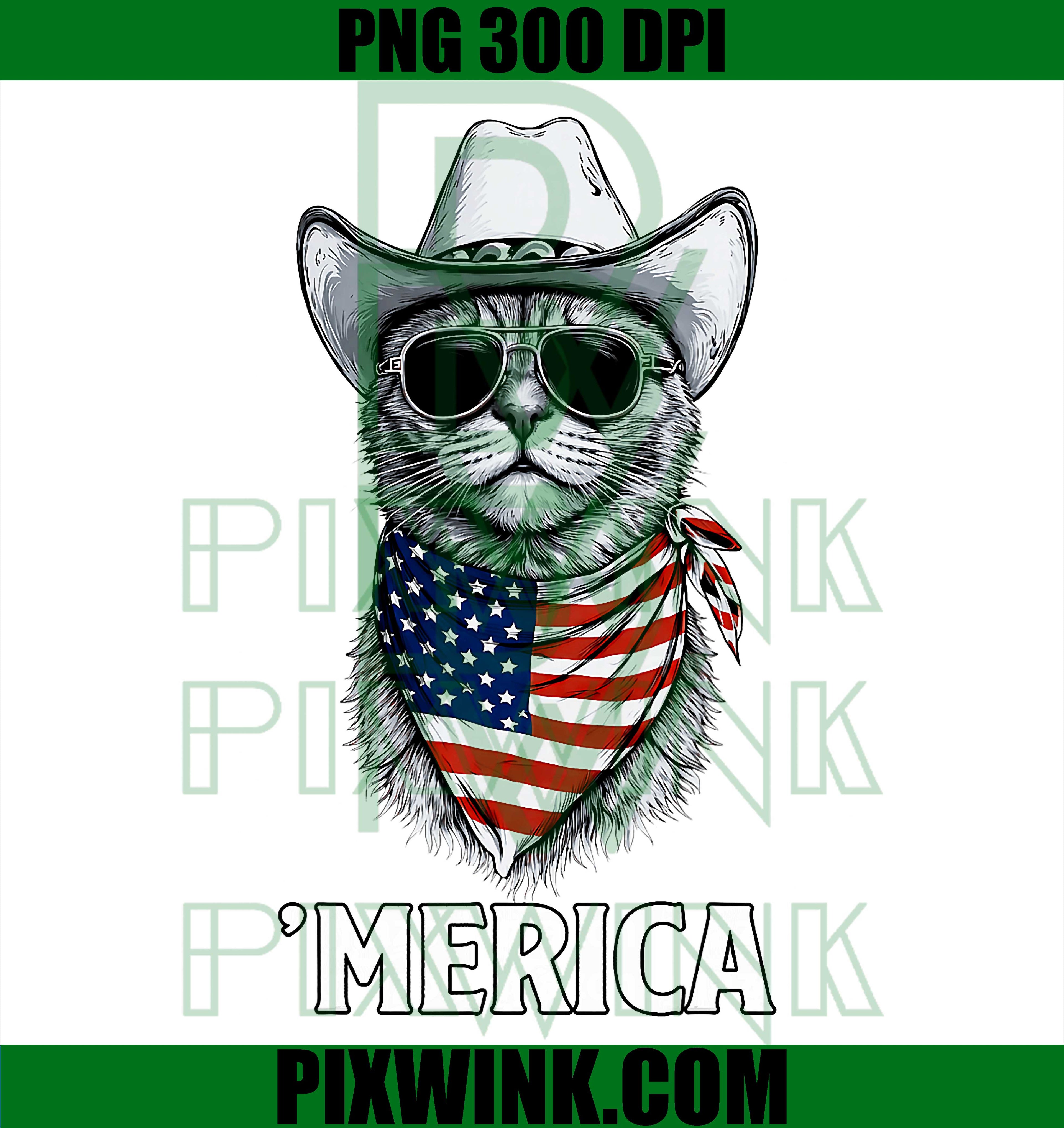 Cat Cowboy Hat PNG, American Flag Bandana PNG