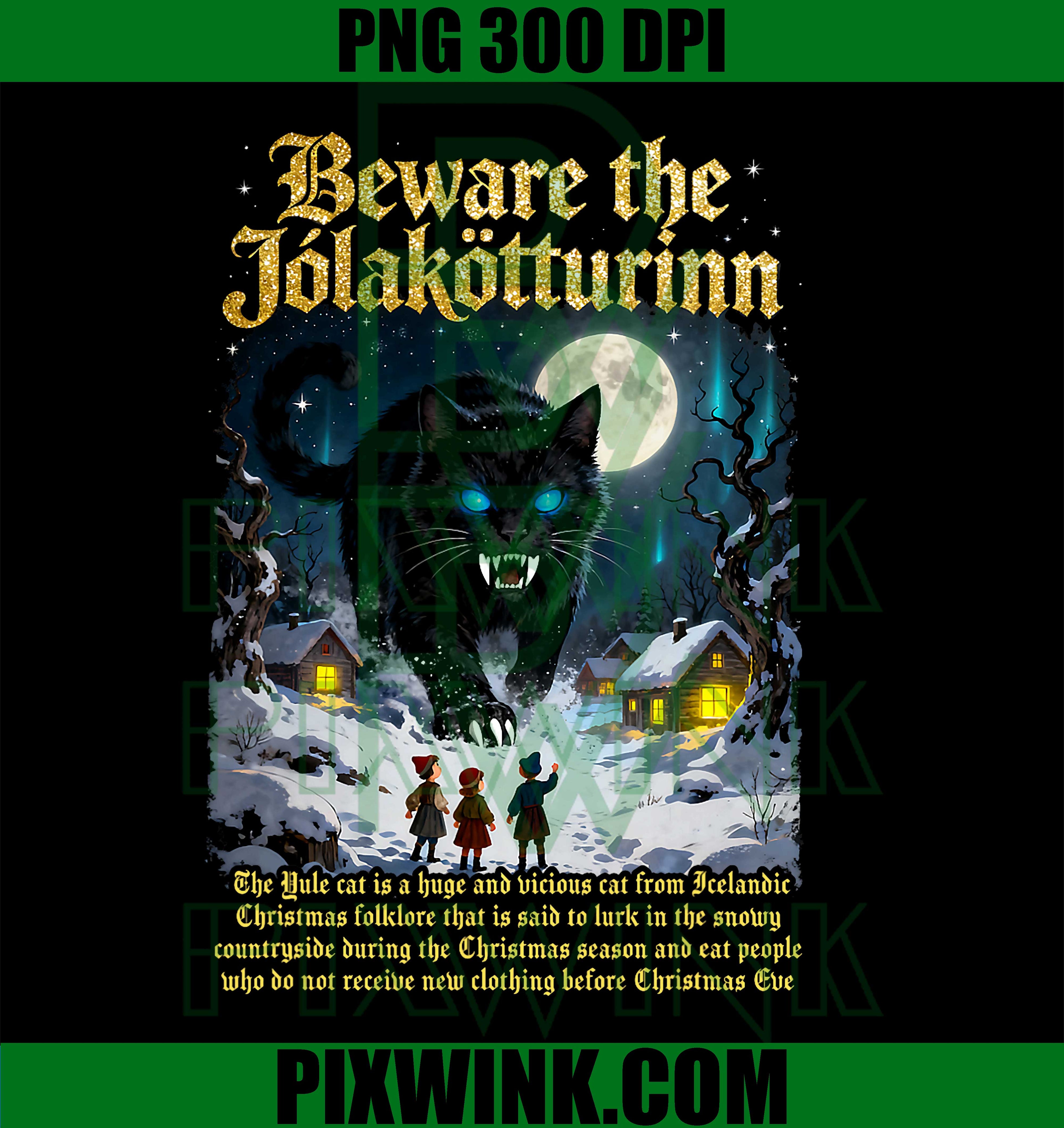 Icelandic Vintage Beware Jolakotturinn Yule Cat Christmas PNG