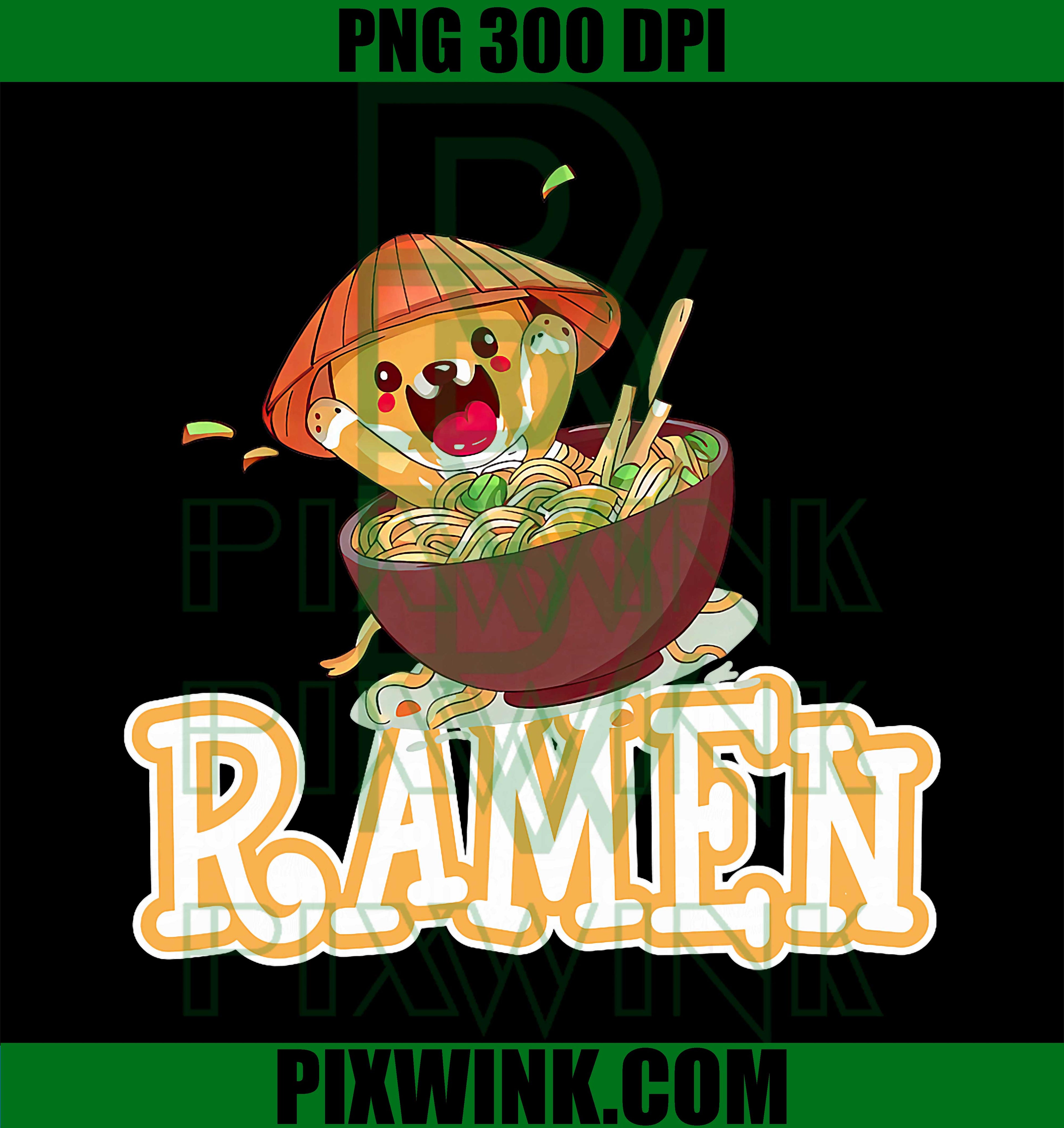 Cute Dog Eating Ramen PNG, Funny Ramen Food Pet Design PNG