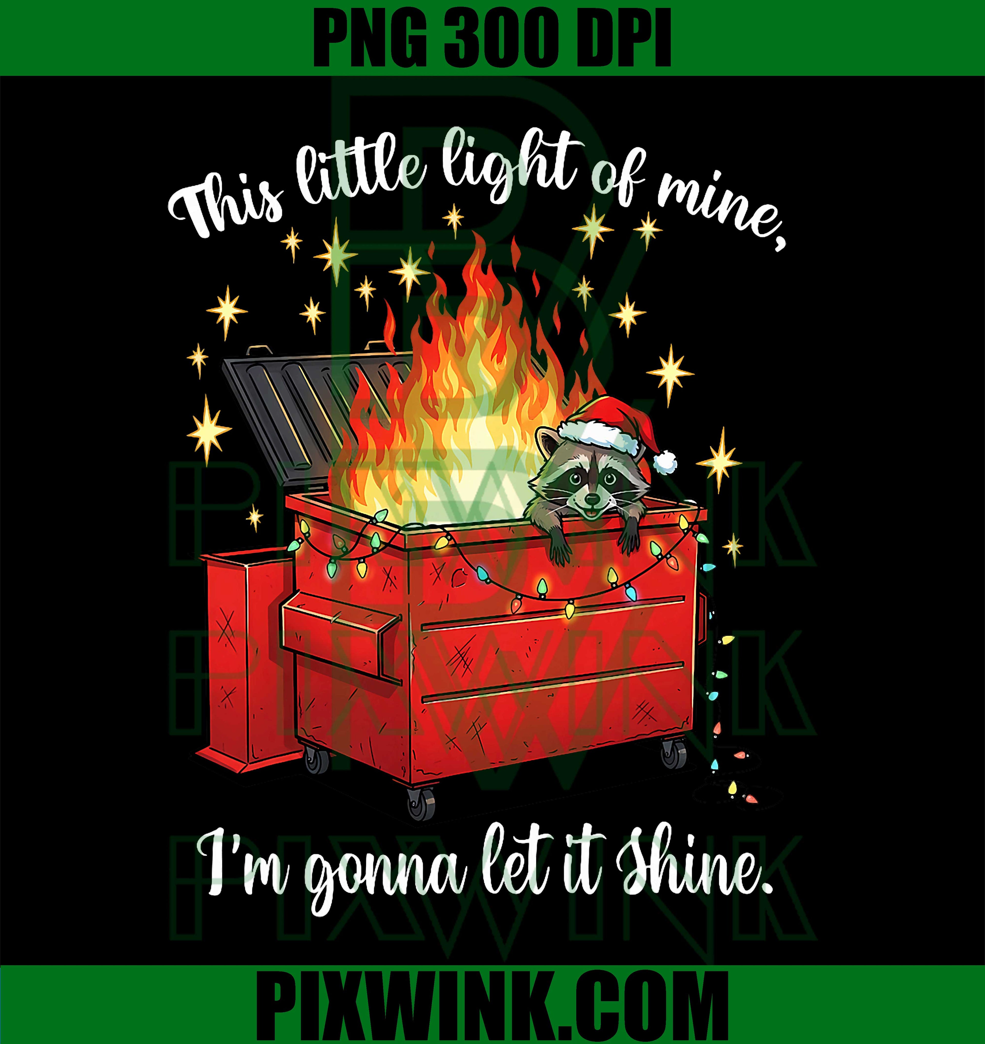 Raccoon Dumpster Fire Christmas Lights, Funny Raccoon Holiday PNG