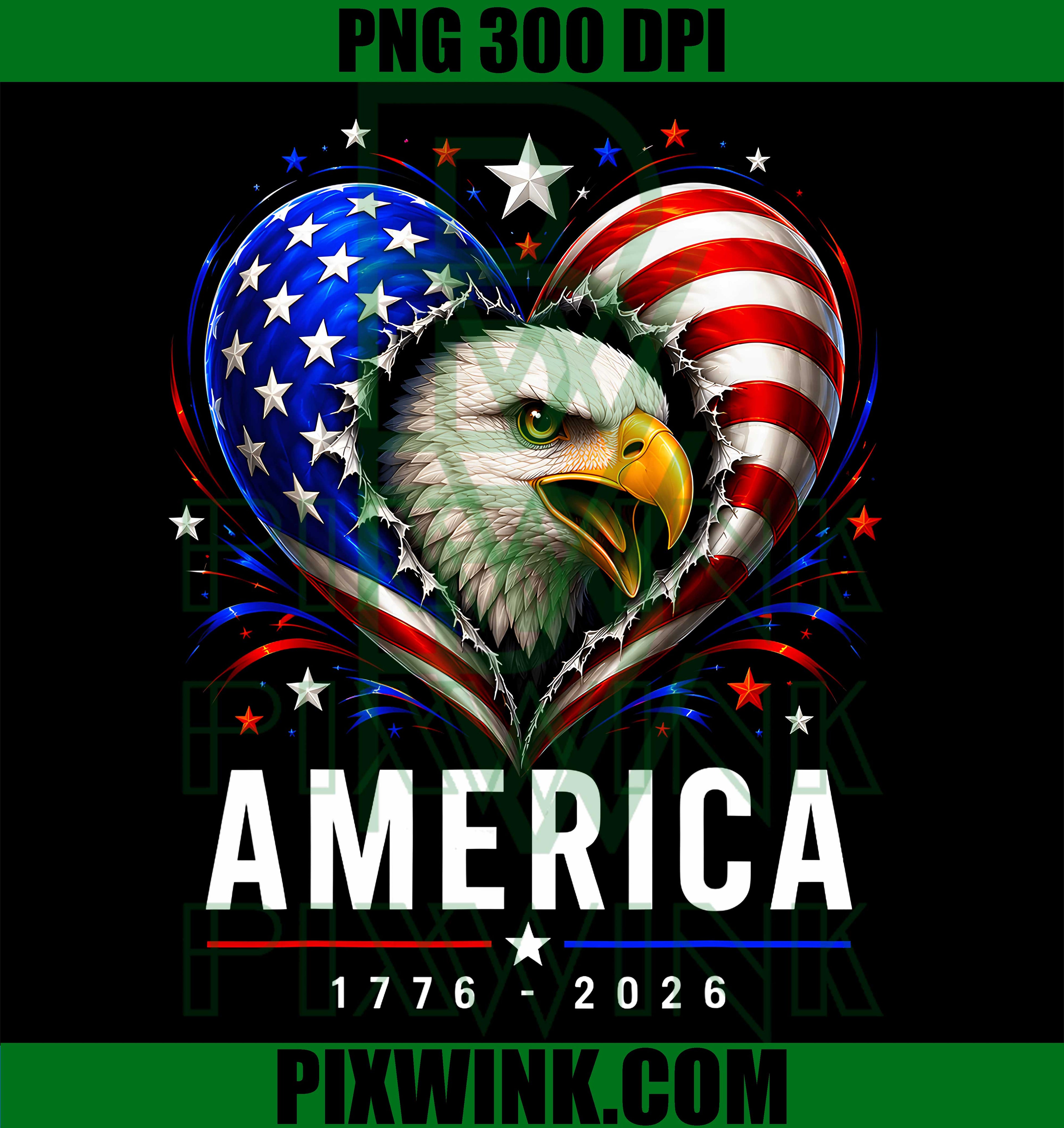 America 1776 2026 Flag Heart PNG, 250th Anniversary PNG, 4th of July PNG