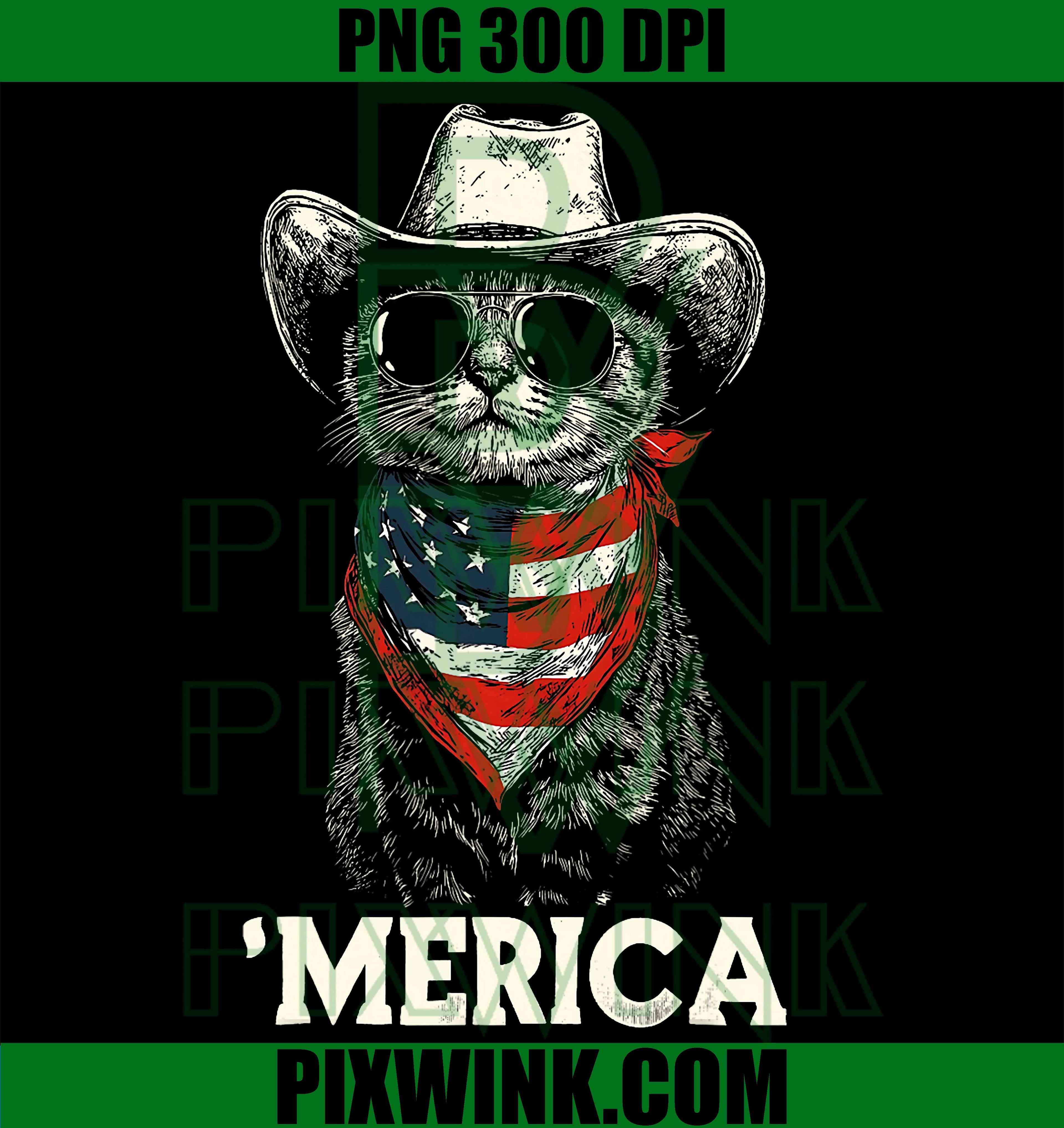 Cat Cowboy Western PNG, American Flag Bandana PNG