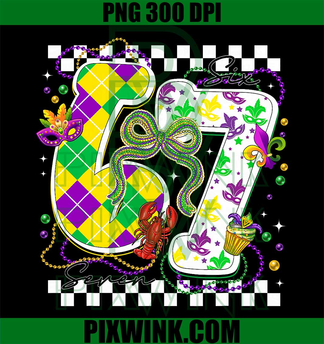 Mardi Gras Six Seven 6 7 Meme Coquette Bow Mask Fat Tuesday PNG