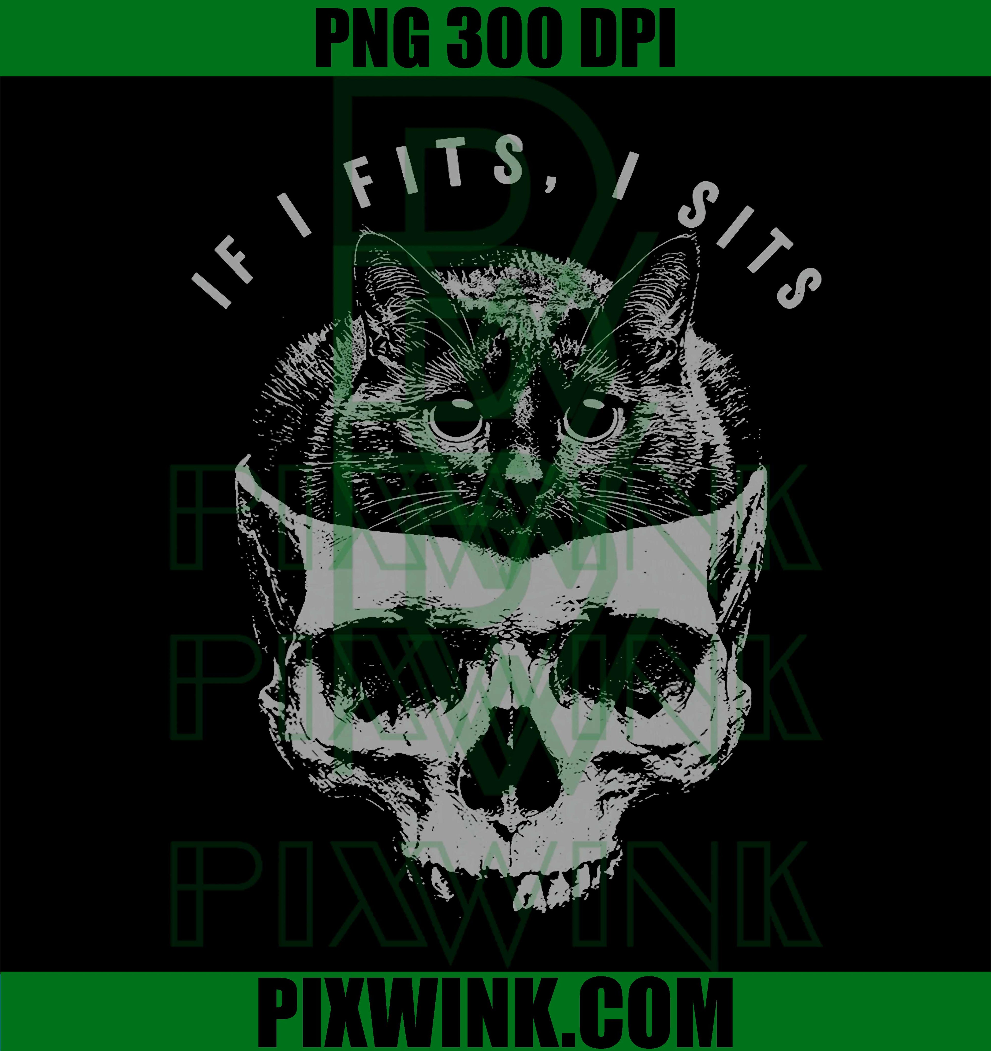 If It Fits I Sit PNG, Black Cat Skull PNG, Minimalist Meme PNG