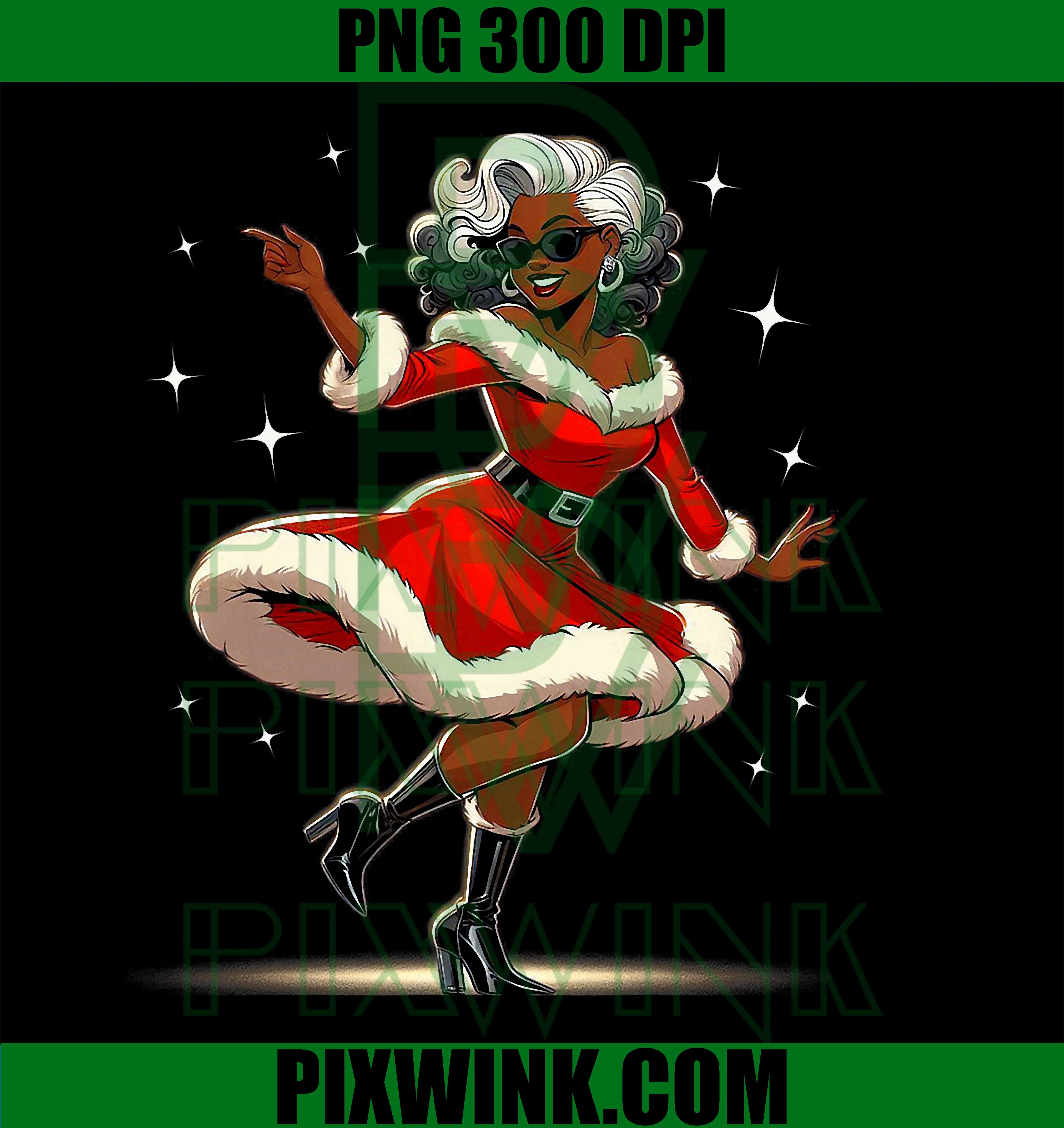 African Santa Wife Dancing African American Christmas PNG