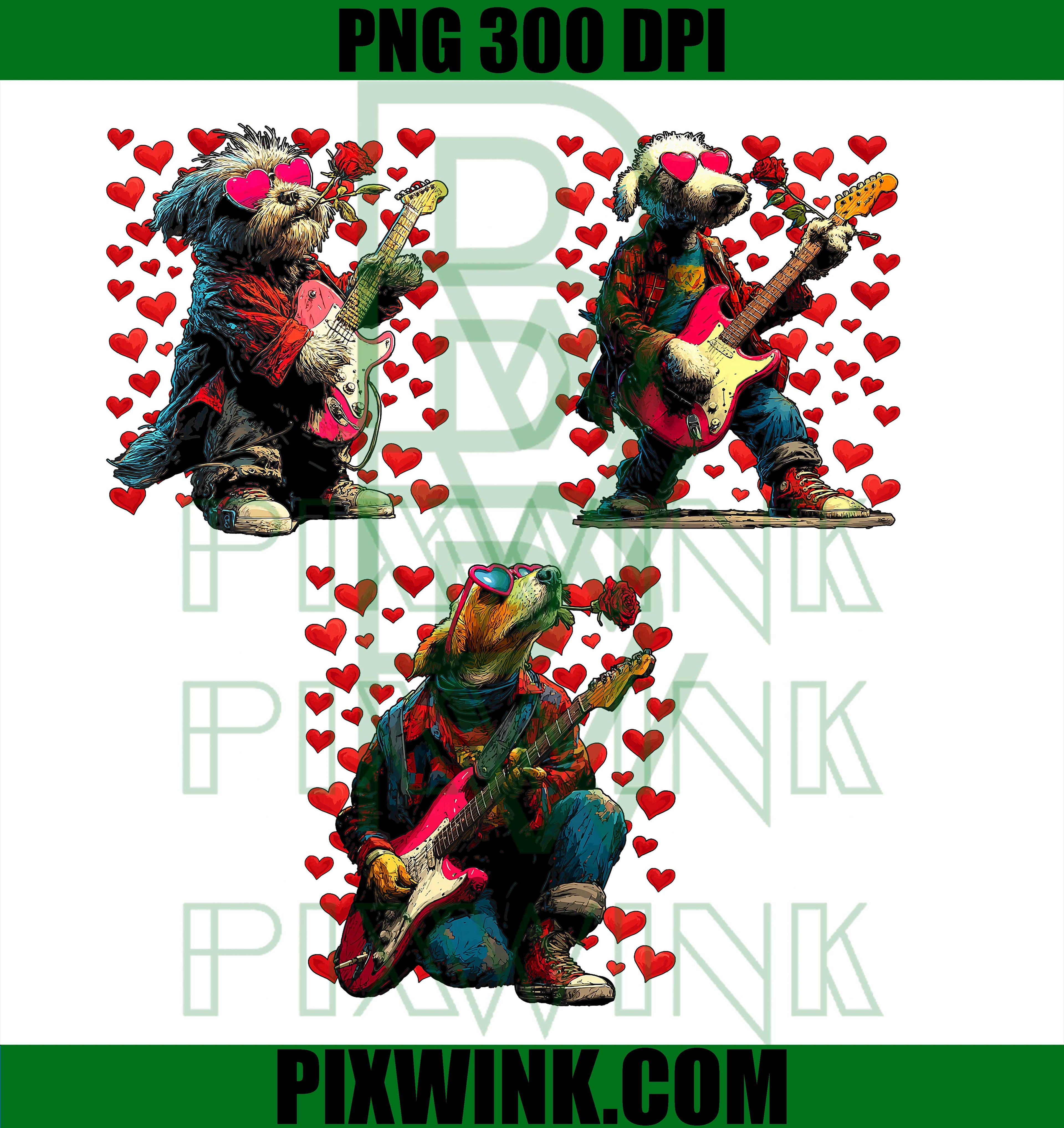 Valentine Dog Guitar PNG Bundle, Rock Dog Love Design, Funny Dog Valentine PNG 
