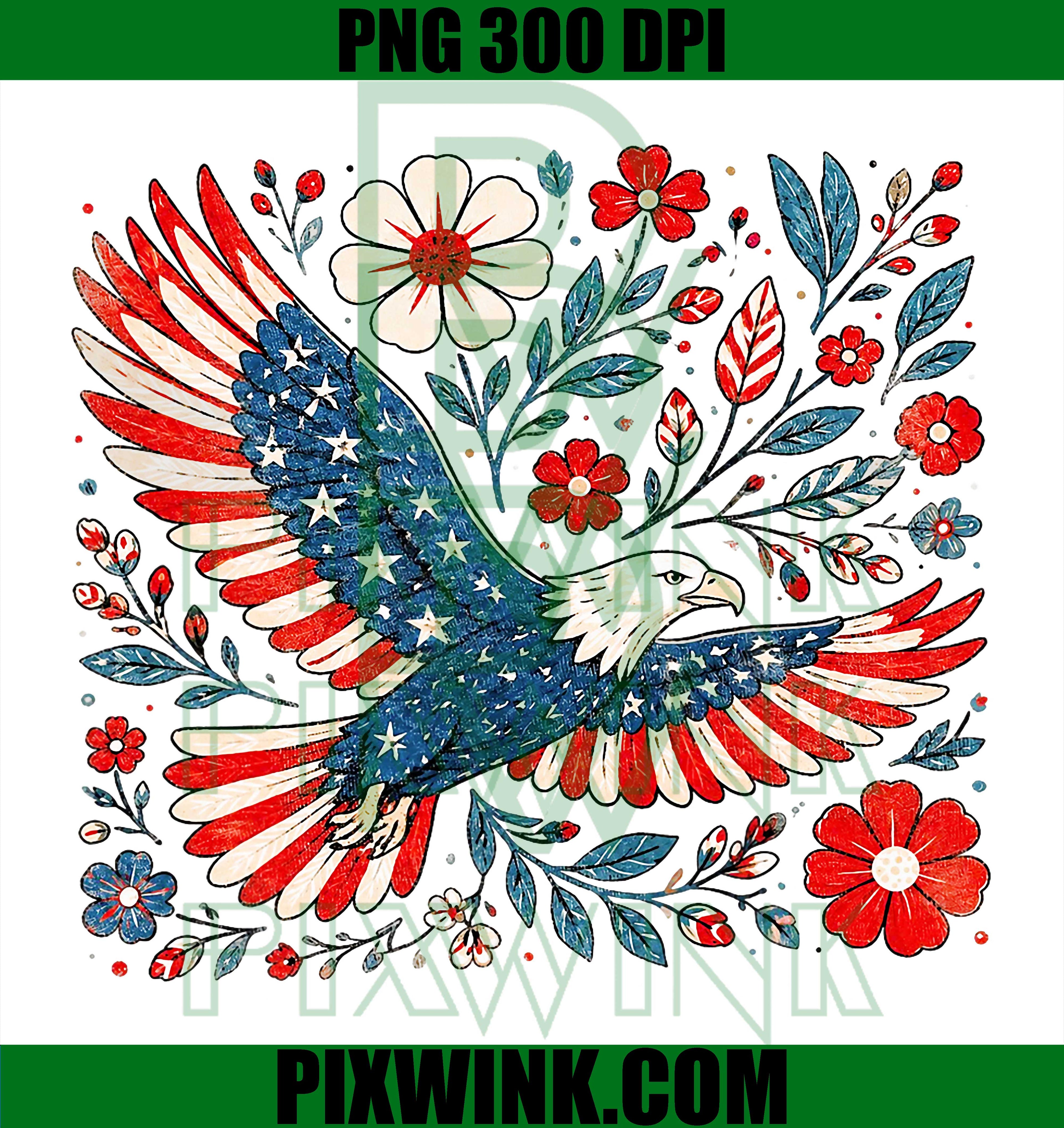 Floral Patriotic Eagle Flower PNG, Wildflowers 4th Of July PNG