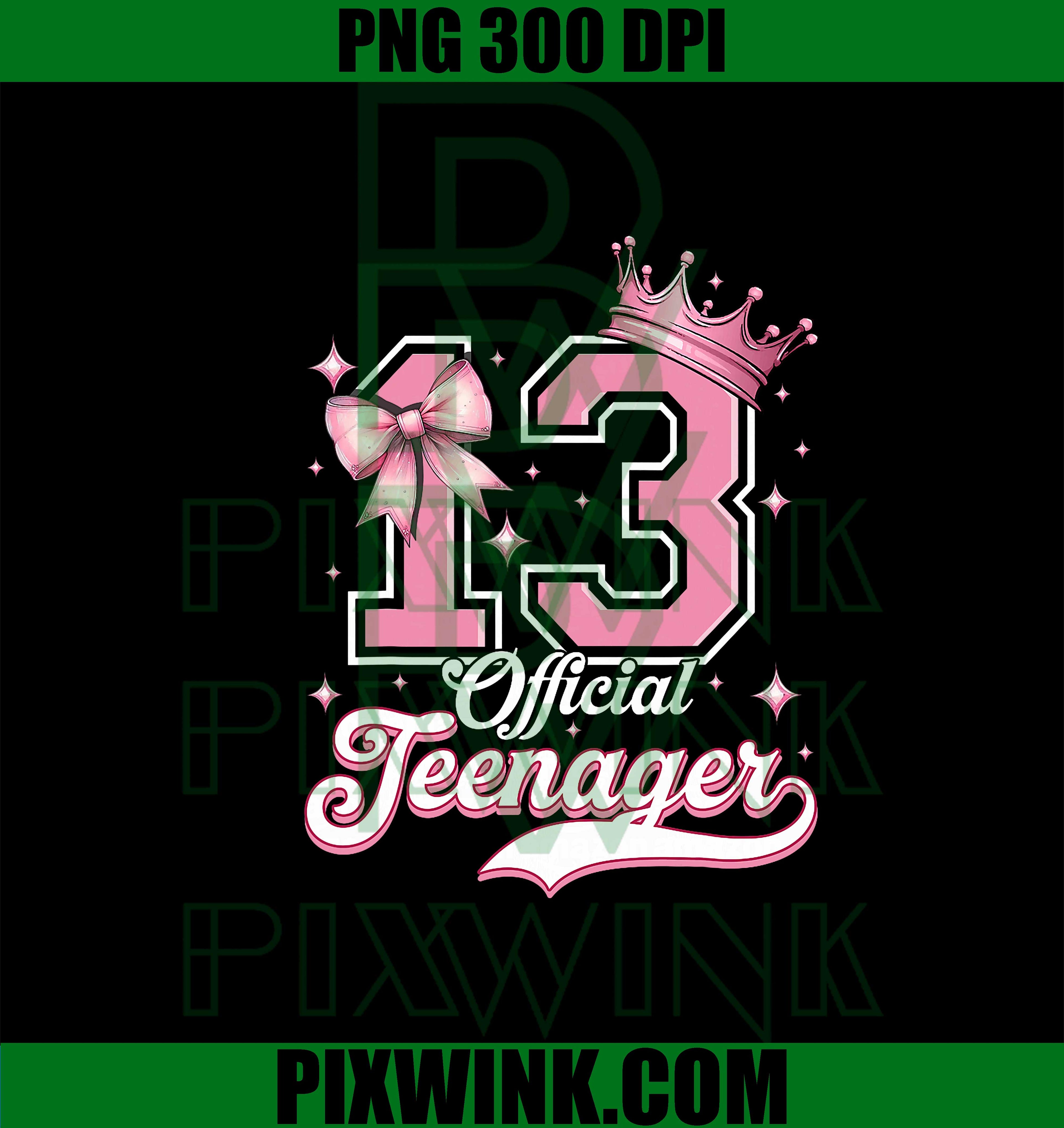 13 Year Old Coquette Bow Official Teenager 13th Birthday PNG