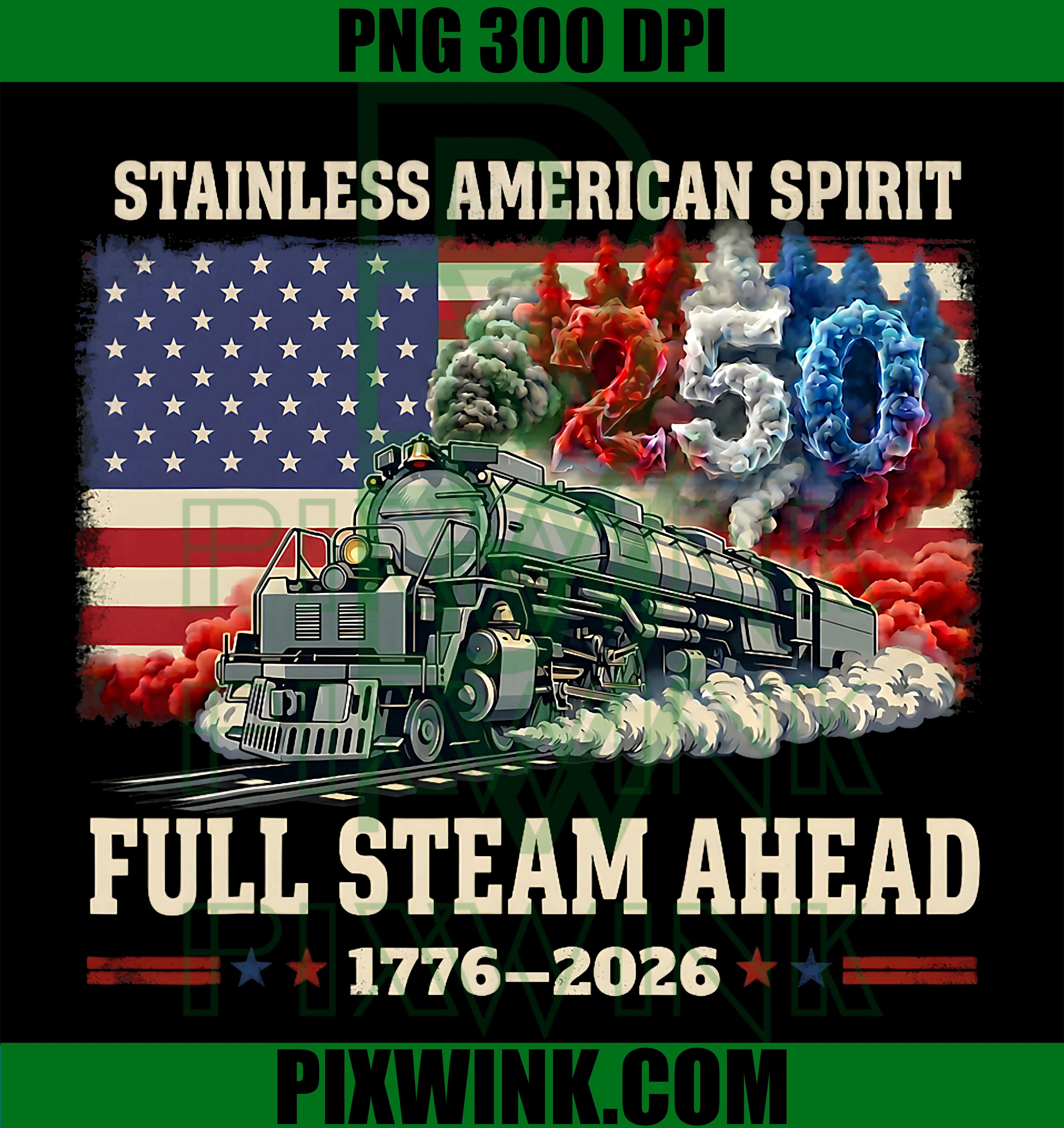 250th America Train PNG, 1776–2026 USA Flag PNG Design