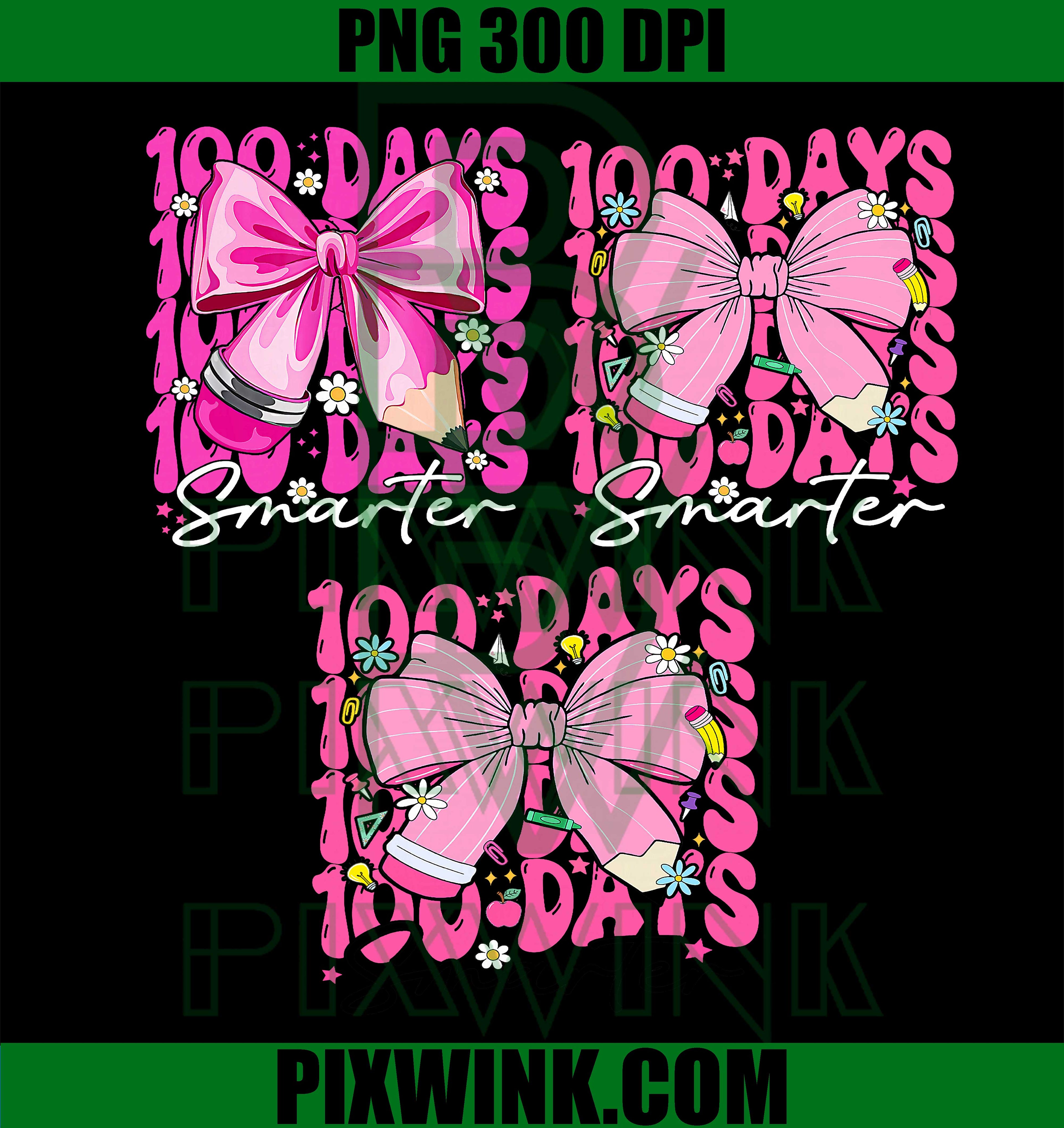100 Days Smarter PNG, Bow Pencil School Design PNG