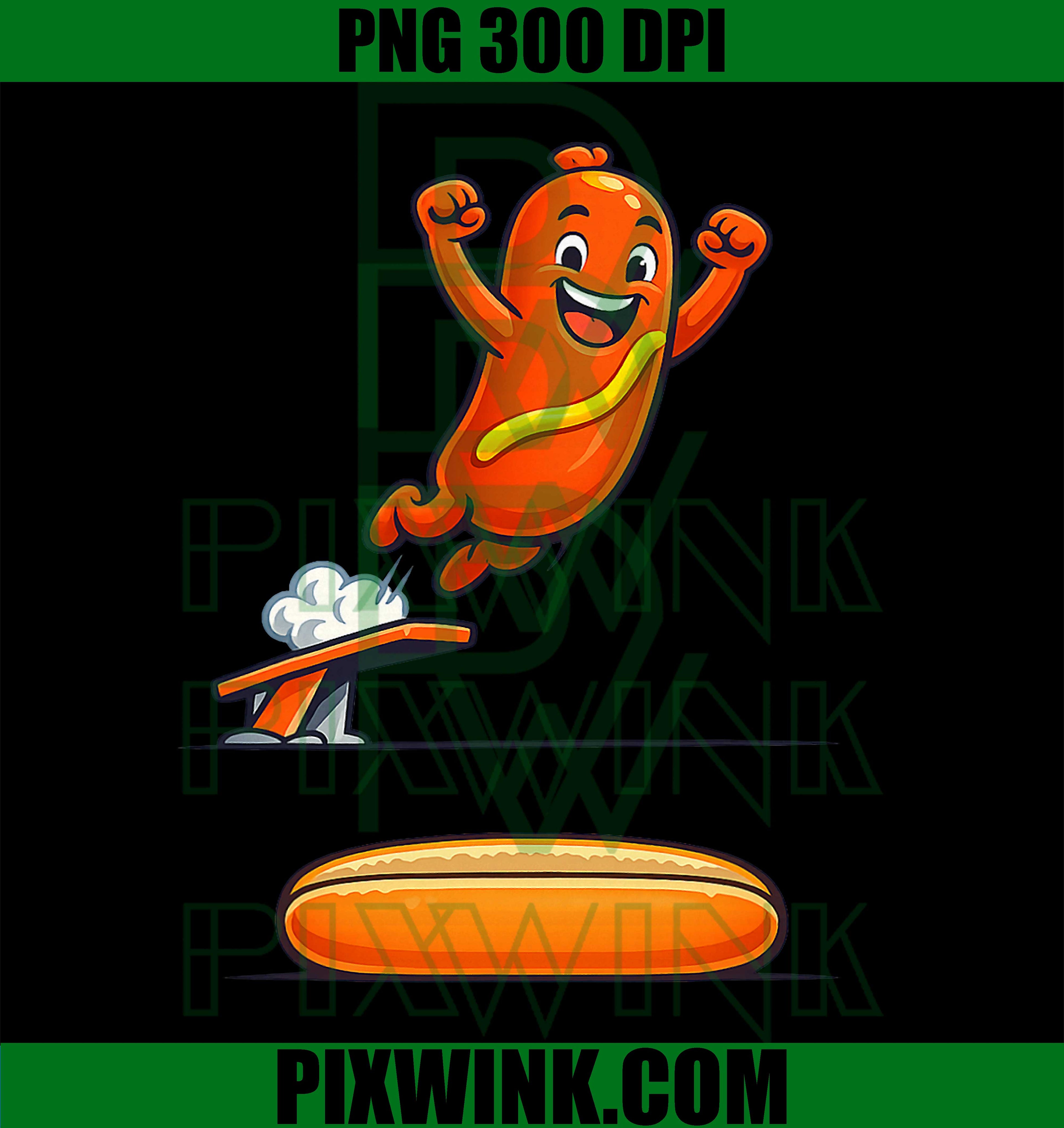 Funny Hot Dog Diving PNG, Cartoon Food Humor Design PNG