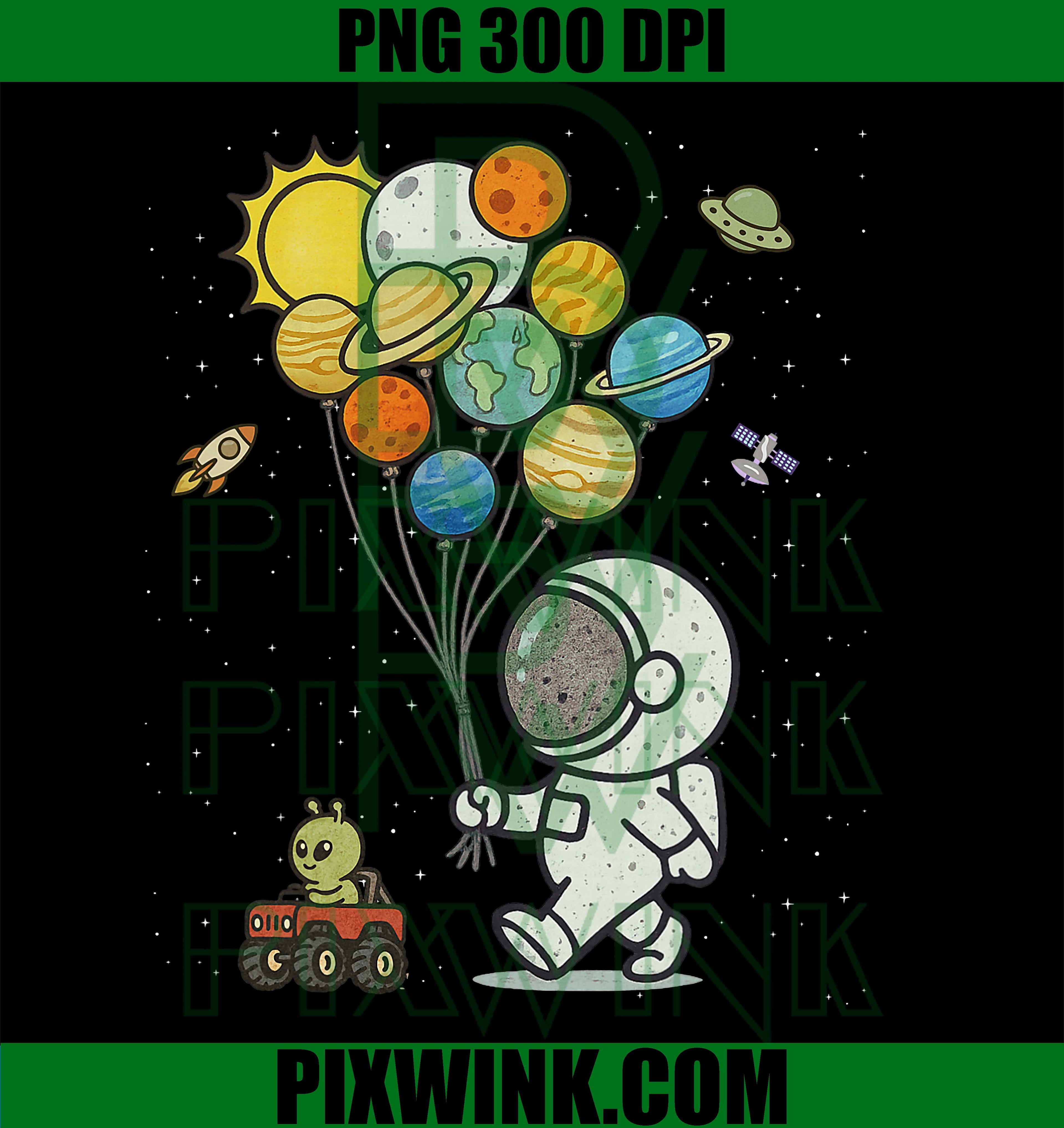 Astronaut Holding Planet Balloons PNG, Space Explorer Cosmic Design PNG