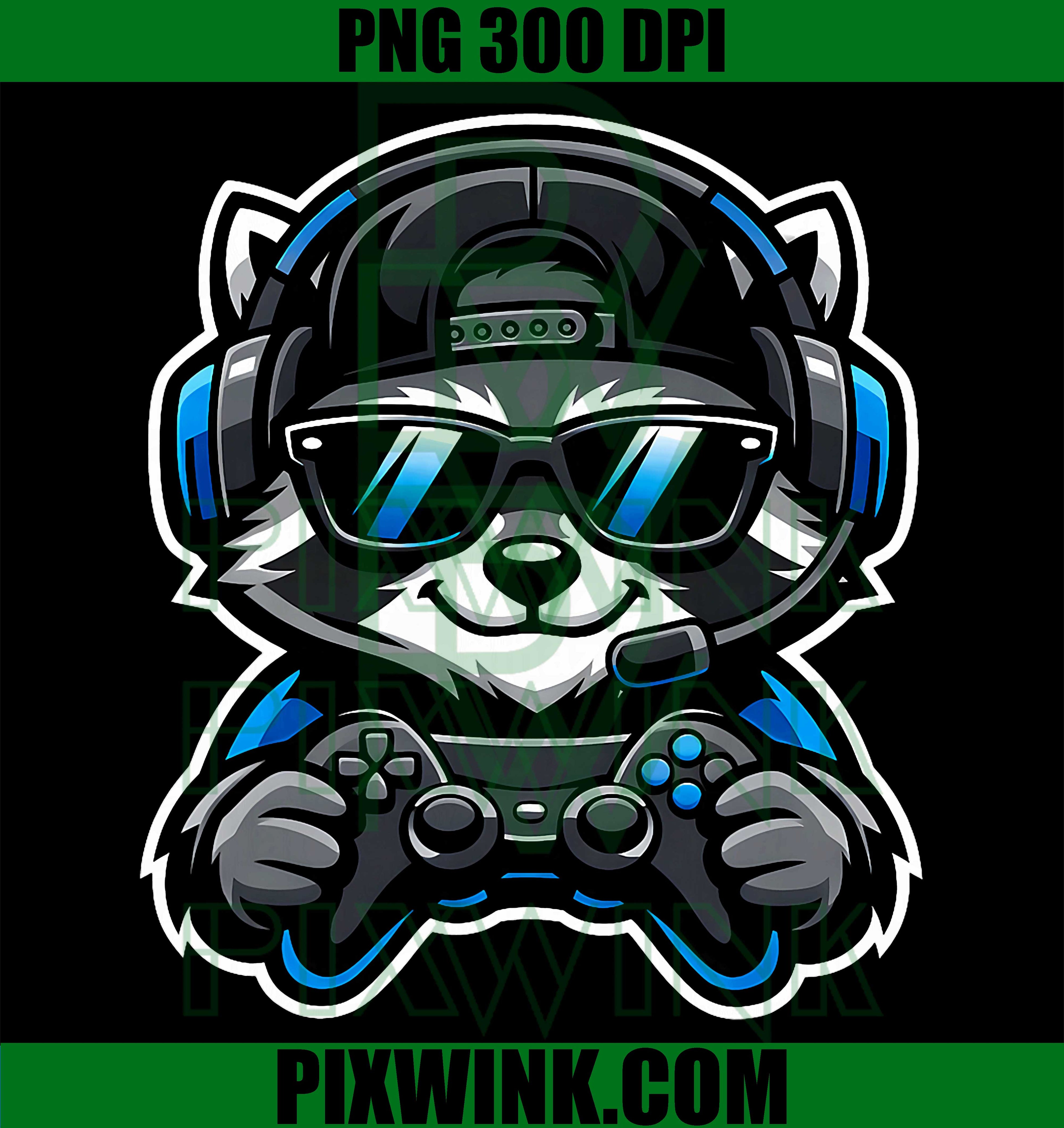 Funny Raccoon Gamer Headset PNG, Gaming Controller Meme PNG