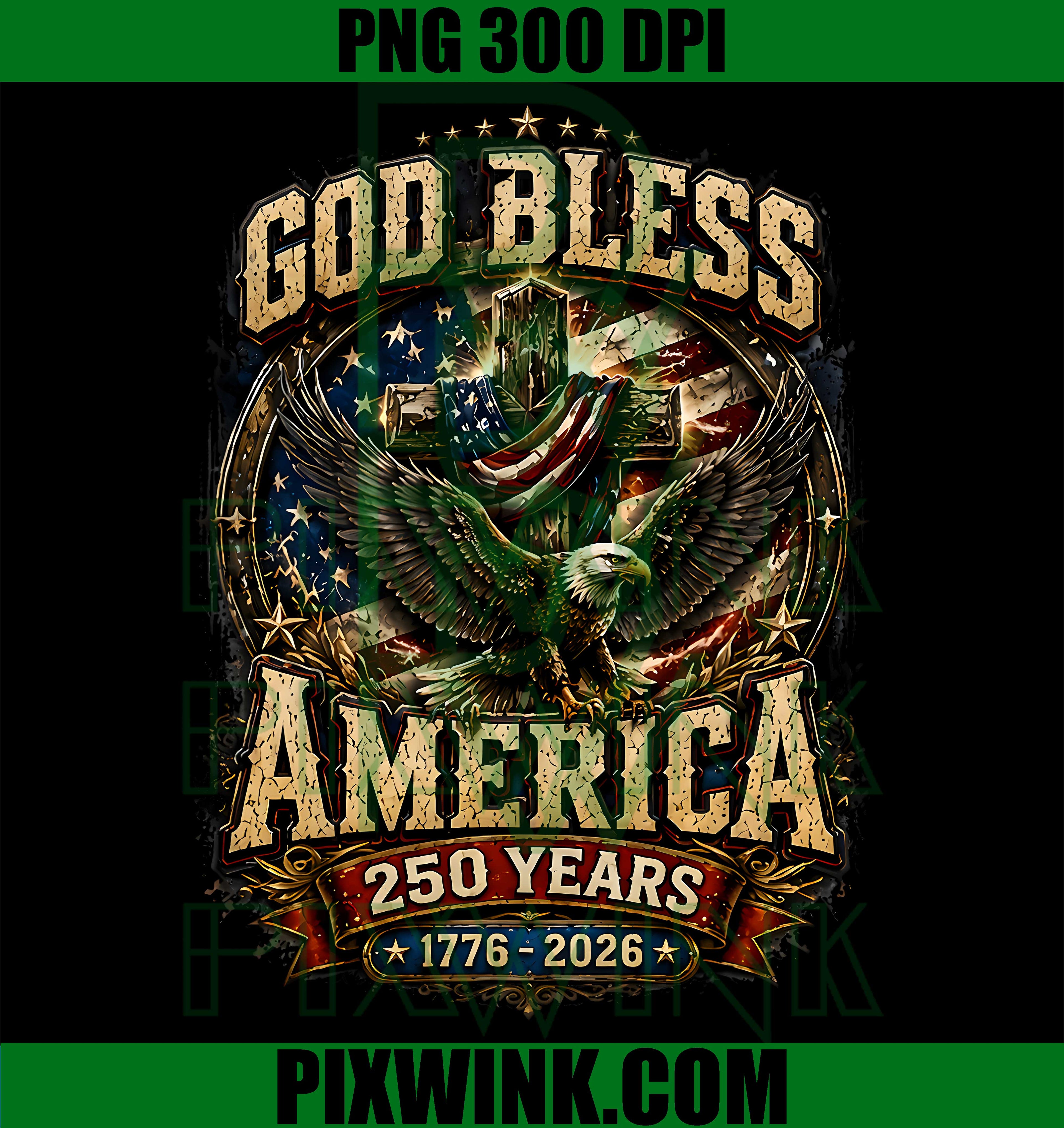 4th July Cross PNG, God Bless America PNG, 250 Years USA PNG