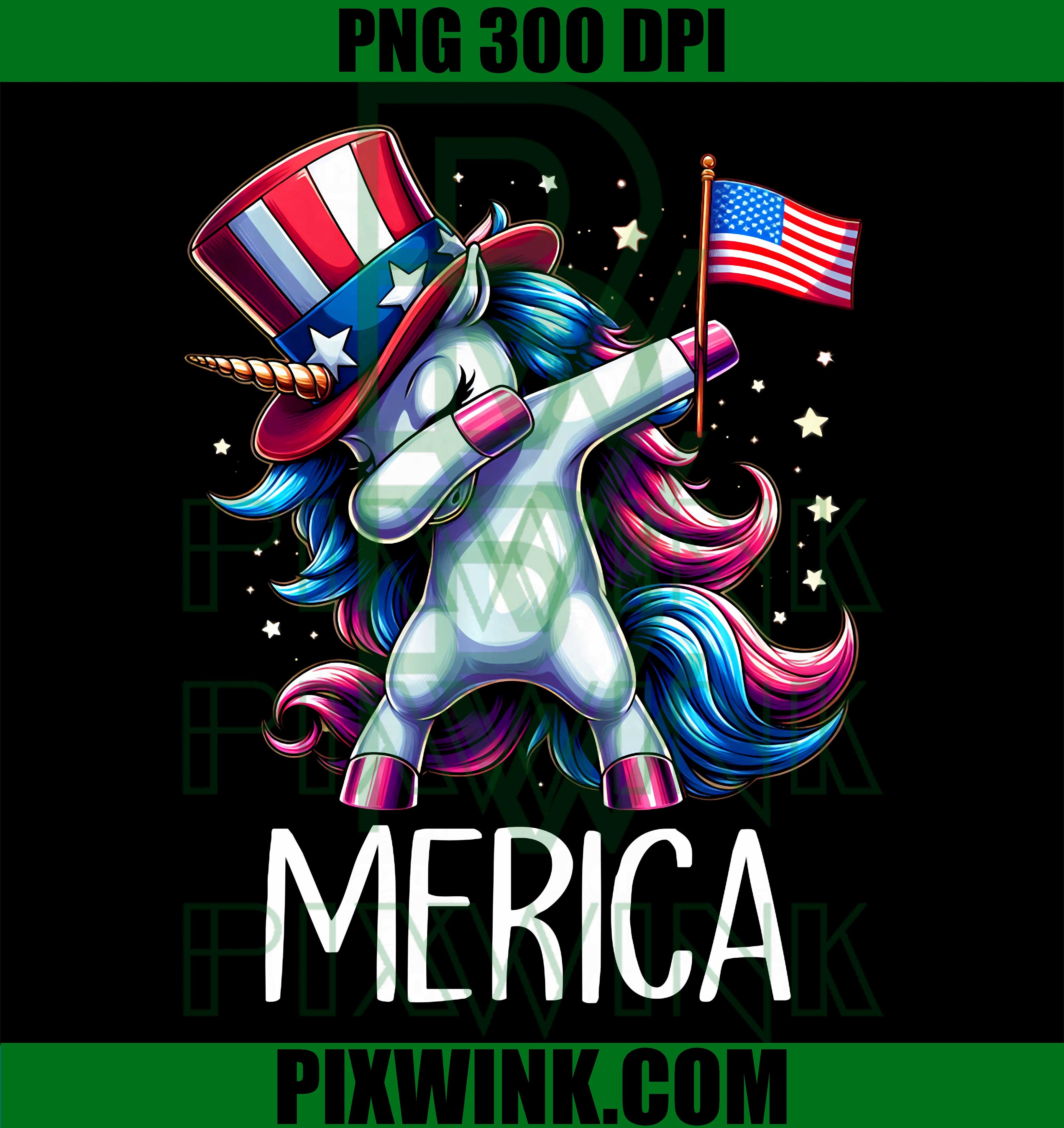 4th July Dabbing Unicorn PNG, American Flag Merica PNG