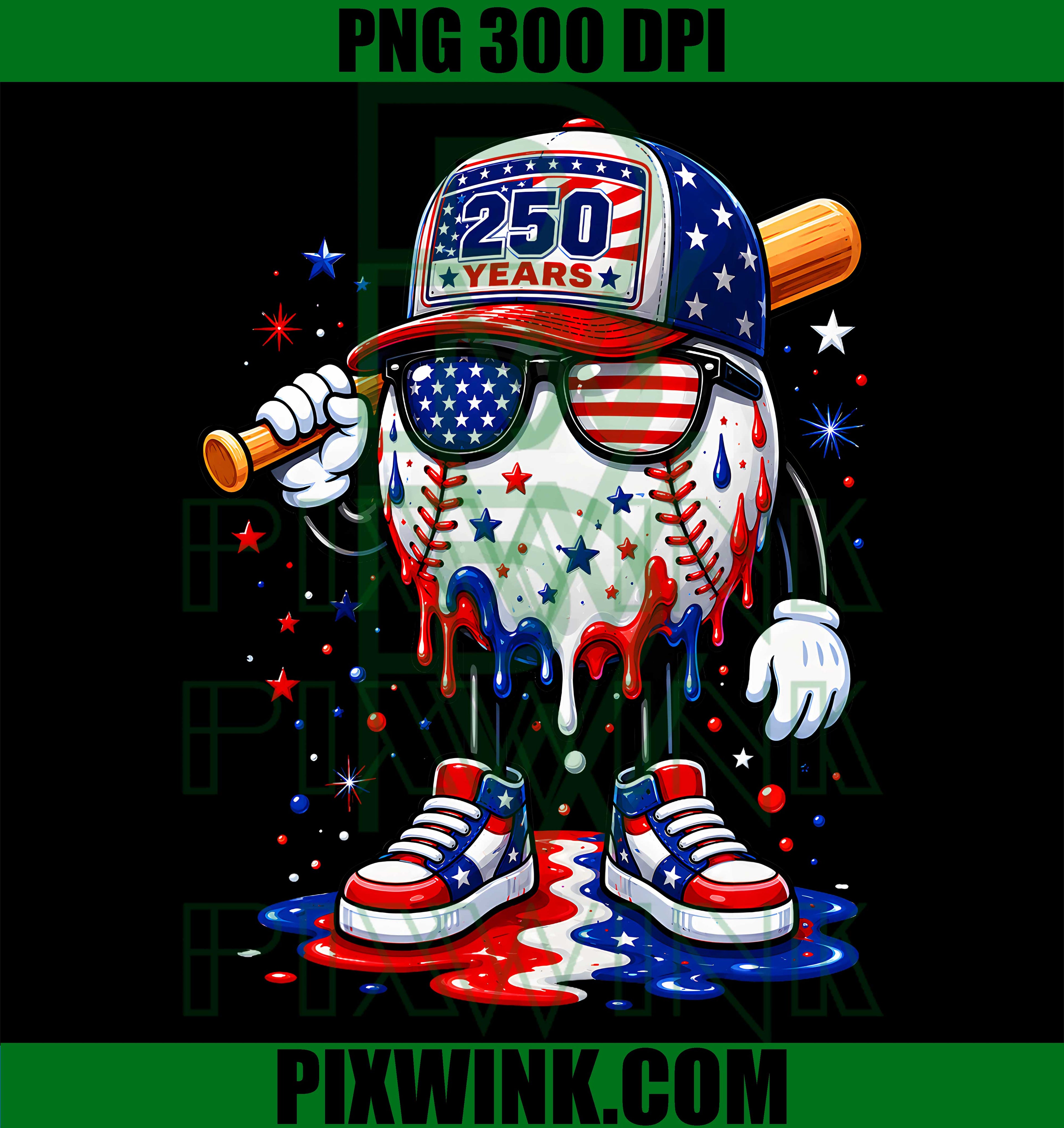 Baseball Ice Cream PNG, 250 Years American 4th of July PNG Art