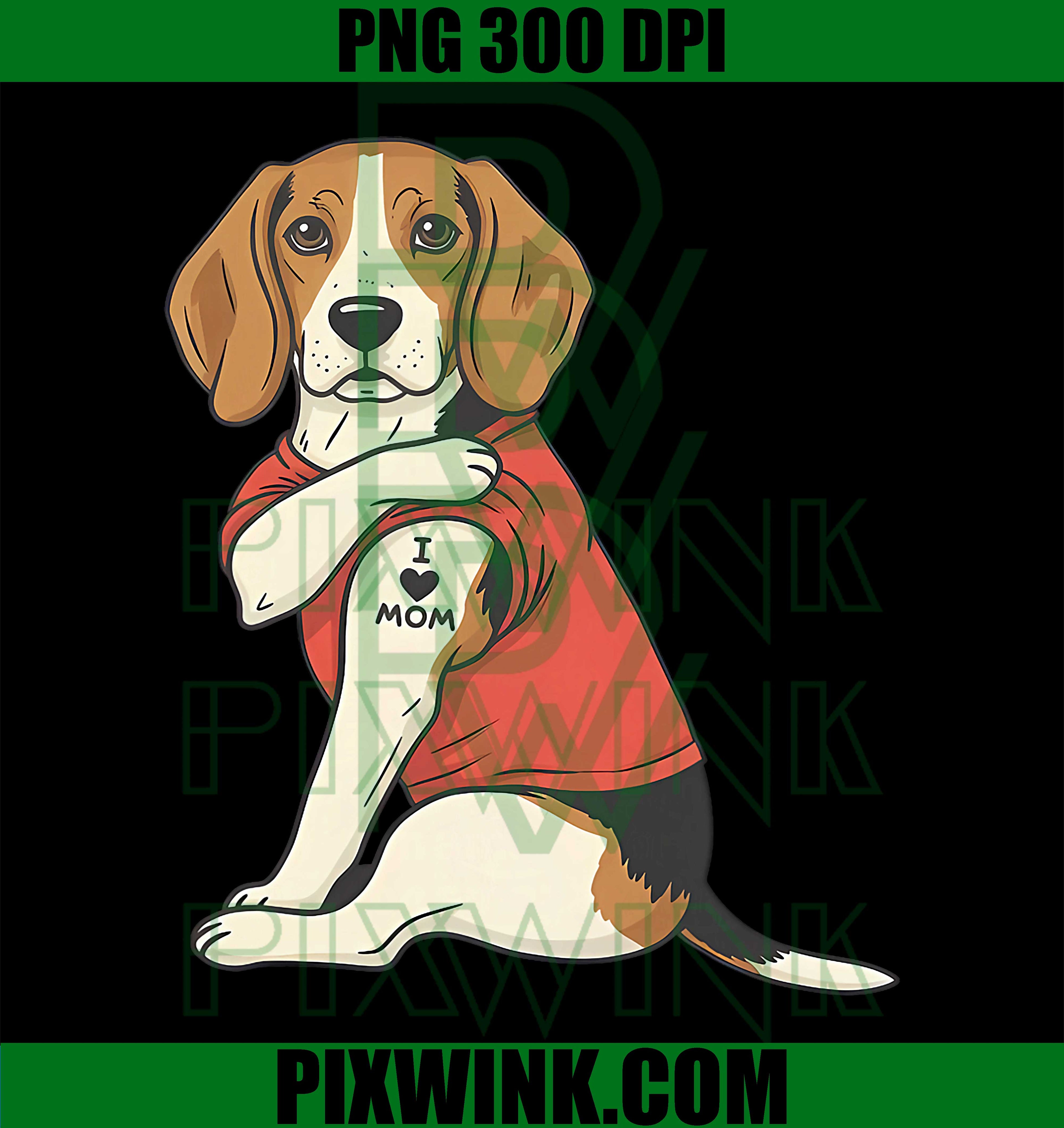 I Love Mom Beagle PNG, Tattoo Style Mother’s Day PNG Design
