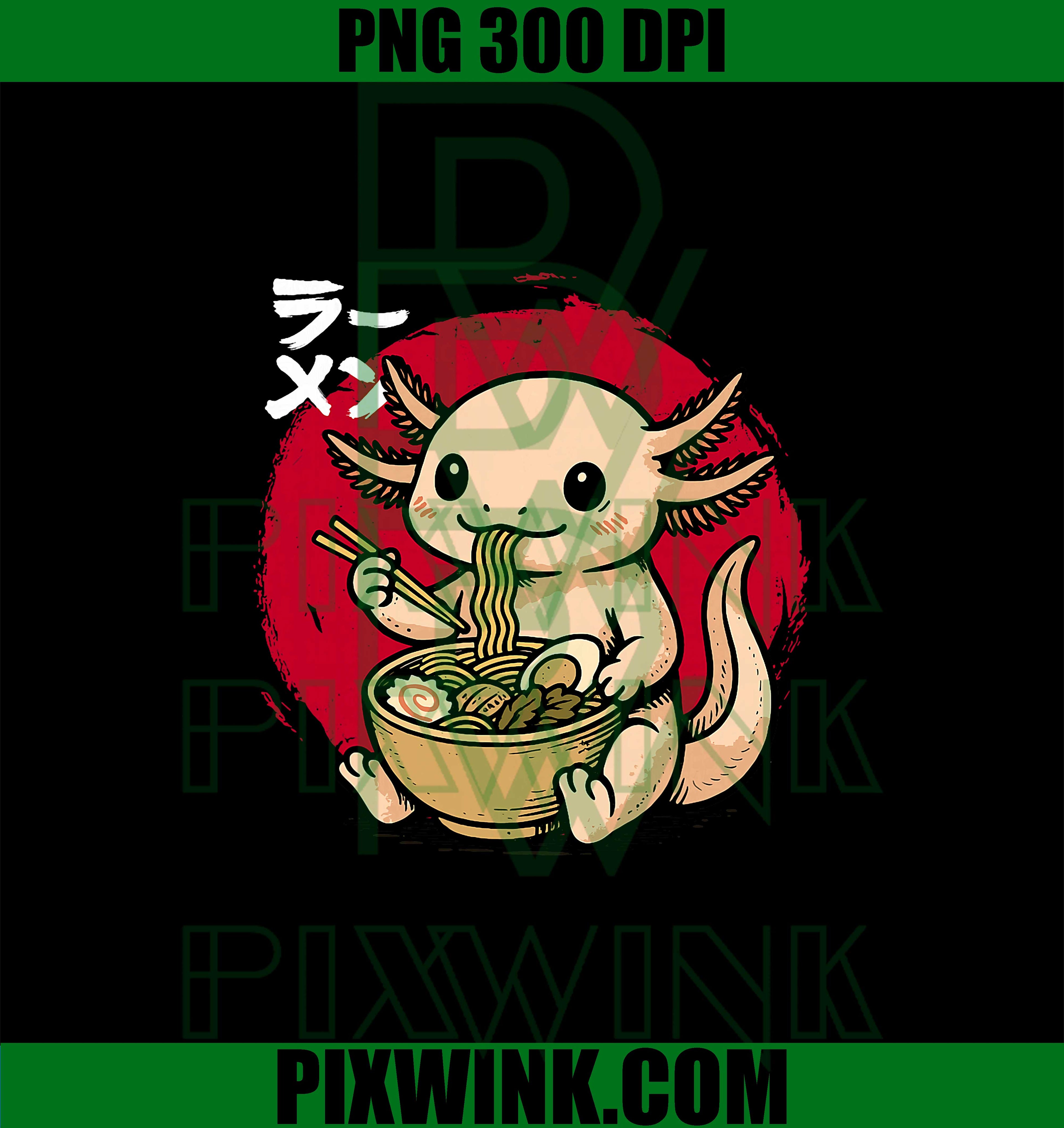 Cute Axolotl Eating Ramen PNG