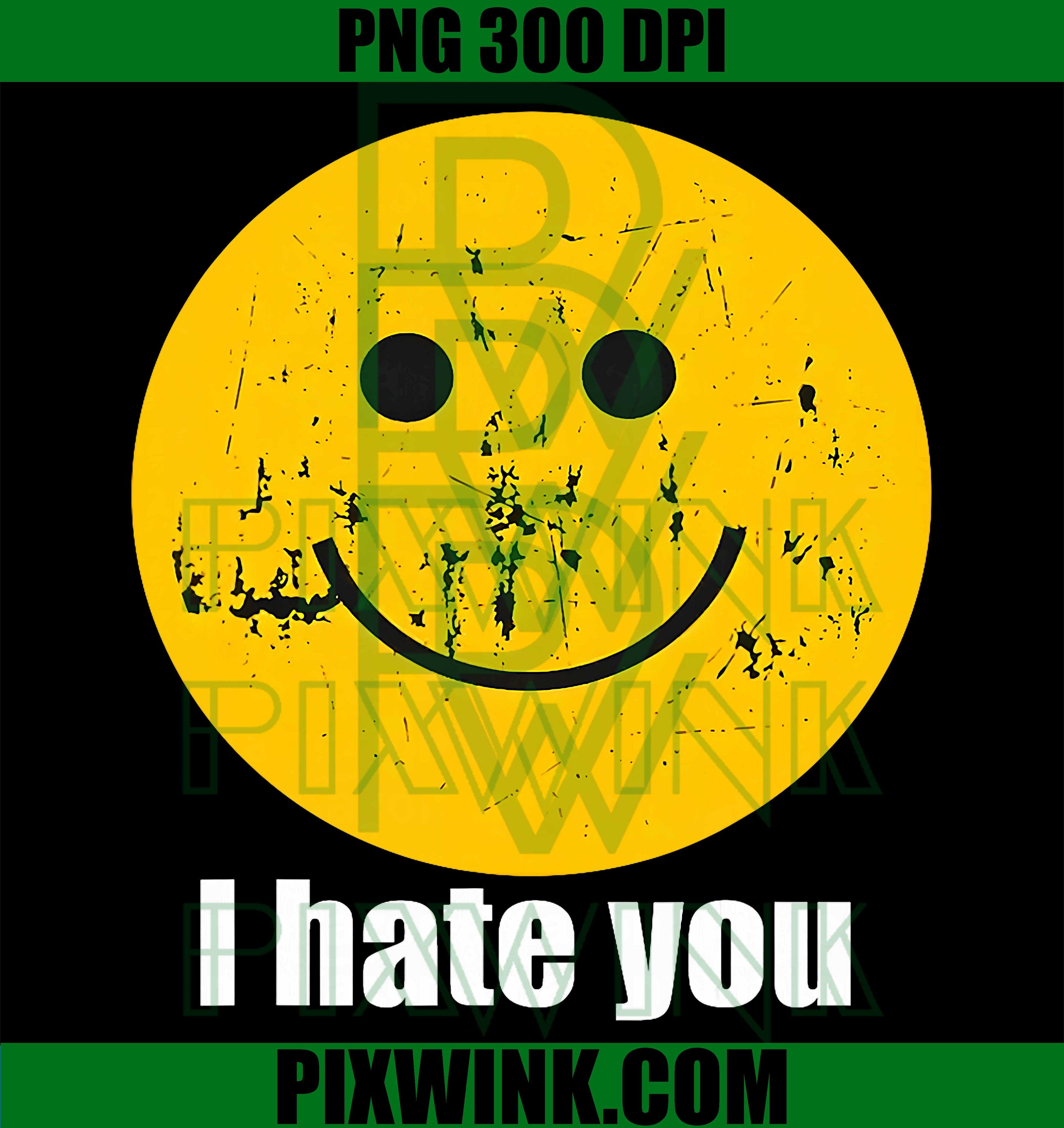 I Hate You PNG, Retro Vintage PNG, Yellow Happy Smile Face PNG