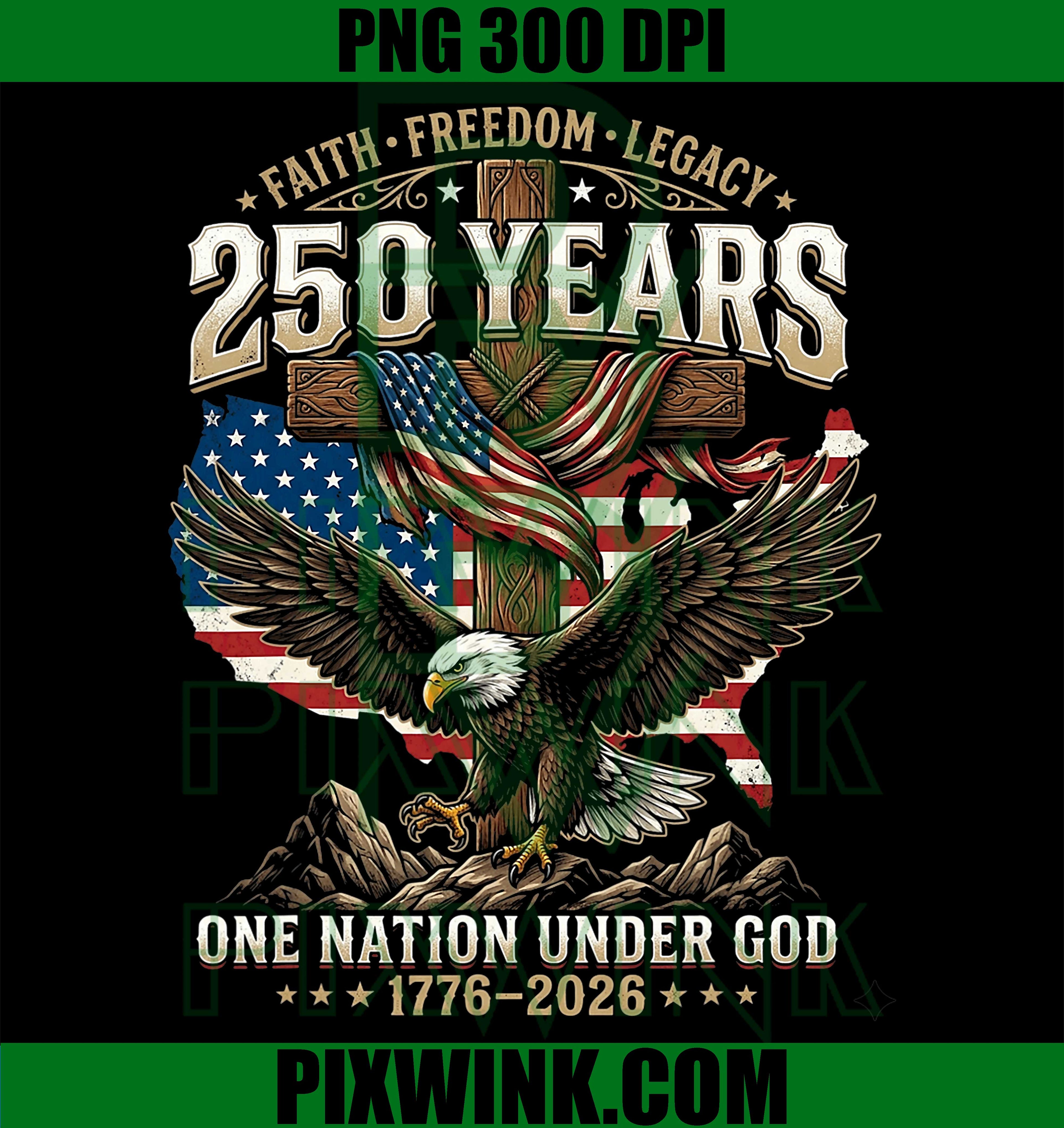 250 Years Faith Freedom Legacy Eagle PNG, 250th Anniversary USA Graphic PNG