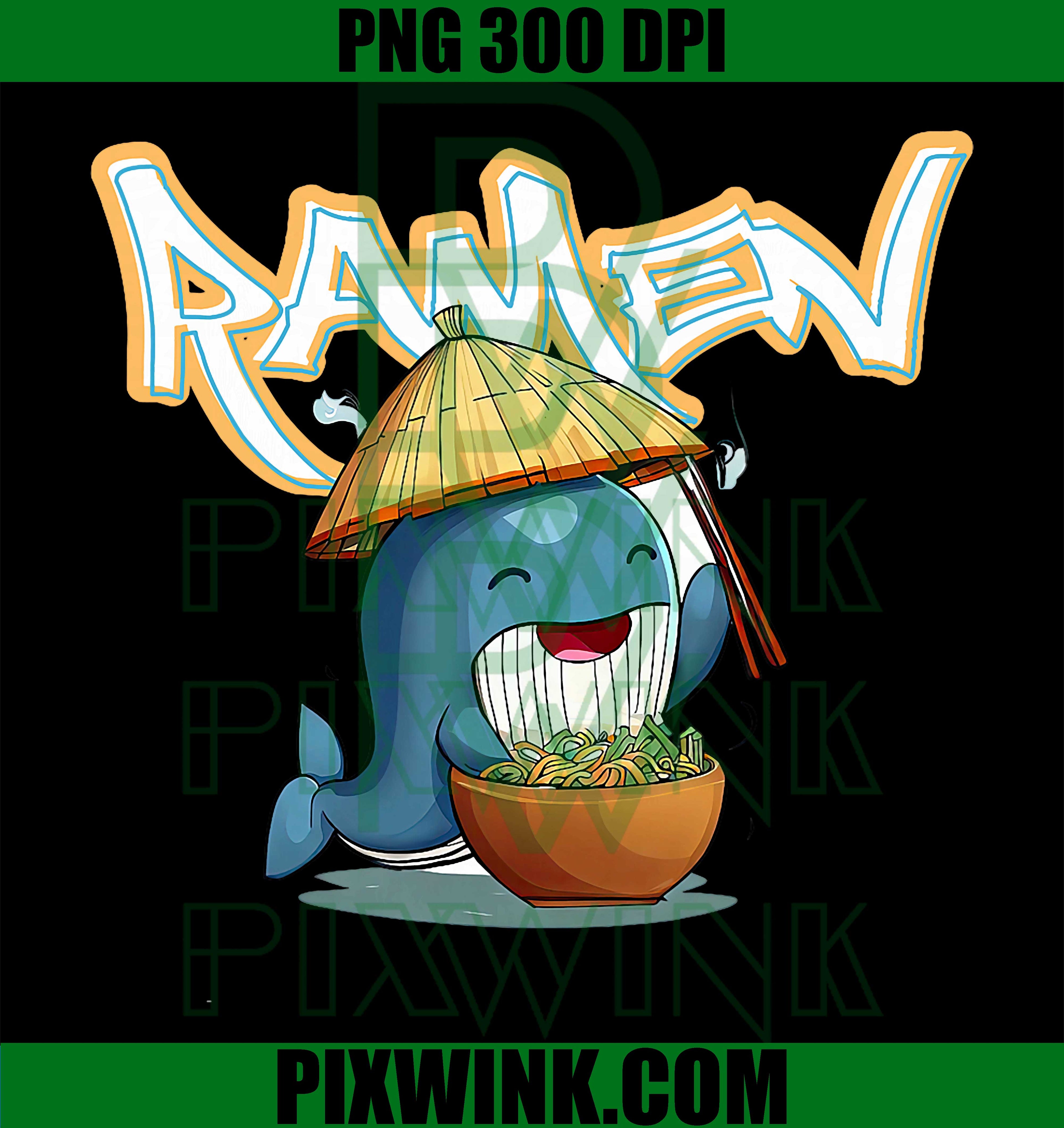Cute Whale Eating Ramen PNG, Funny Ramen Animal Design PNG