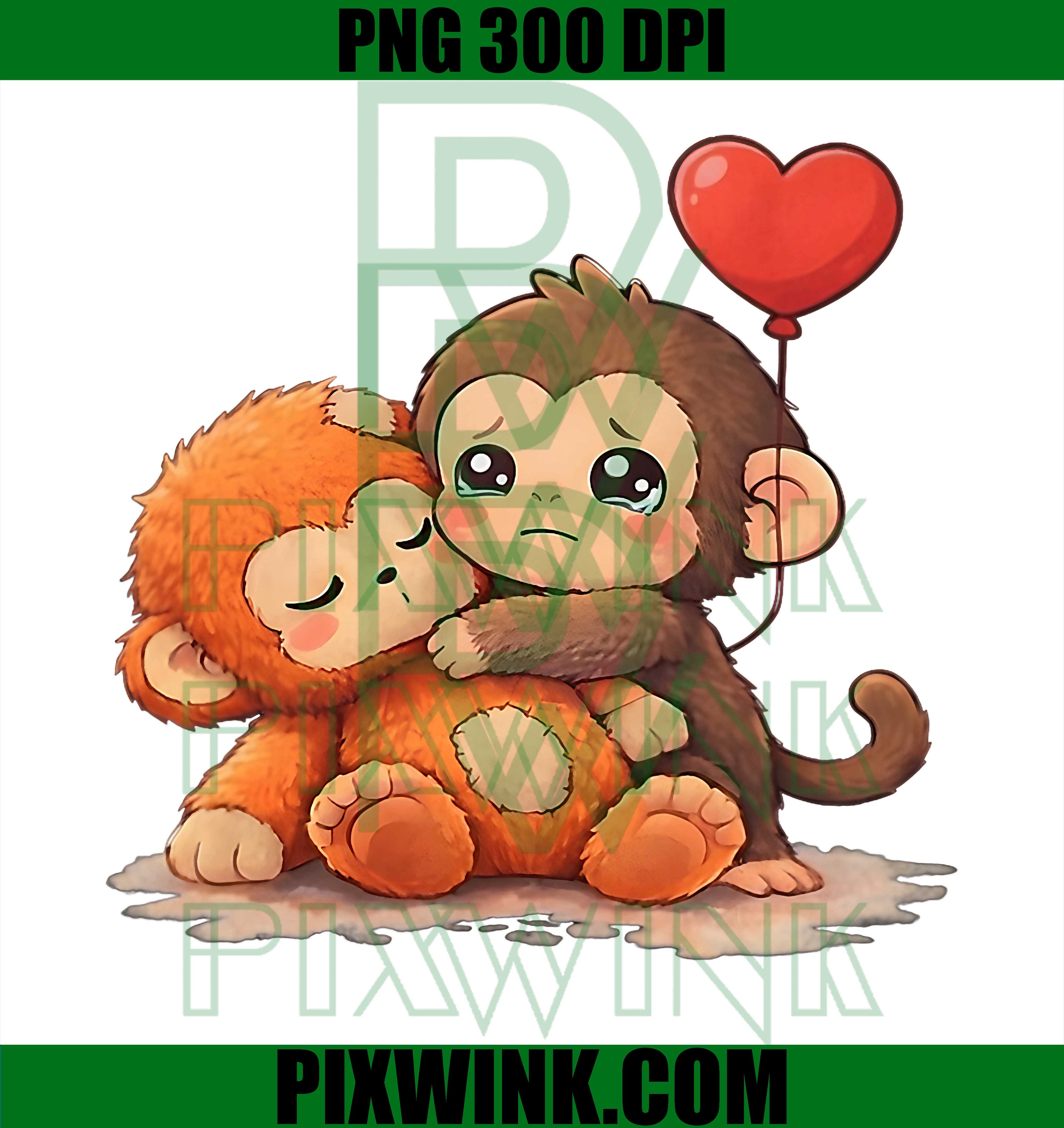 Cute Baby Monkey Punch PNG, Sad Little Punch Big Love Monkey PNG