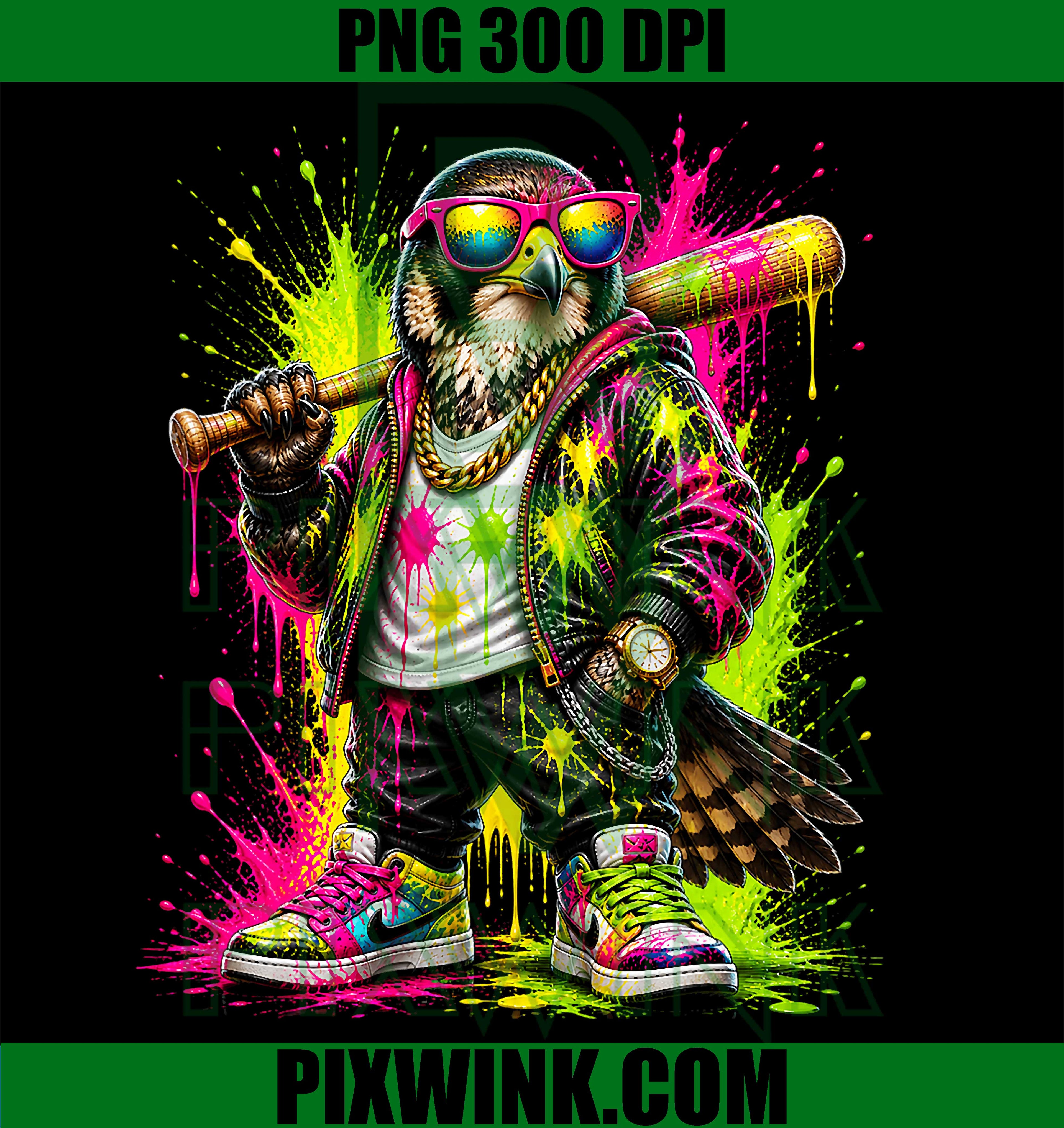 Falcon Baseball Drip PNG, Funny Animal Sports PNG Cool Graphic Design