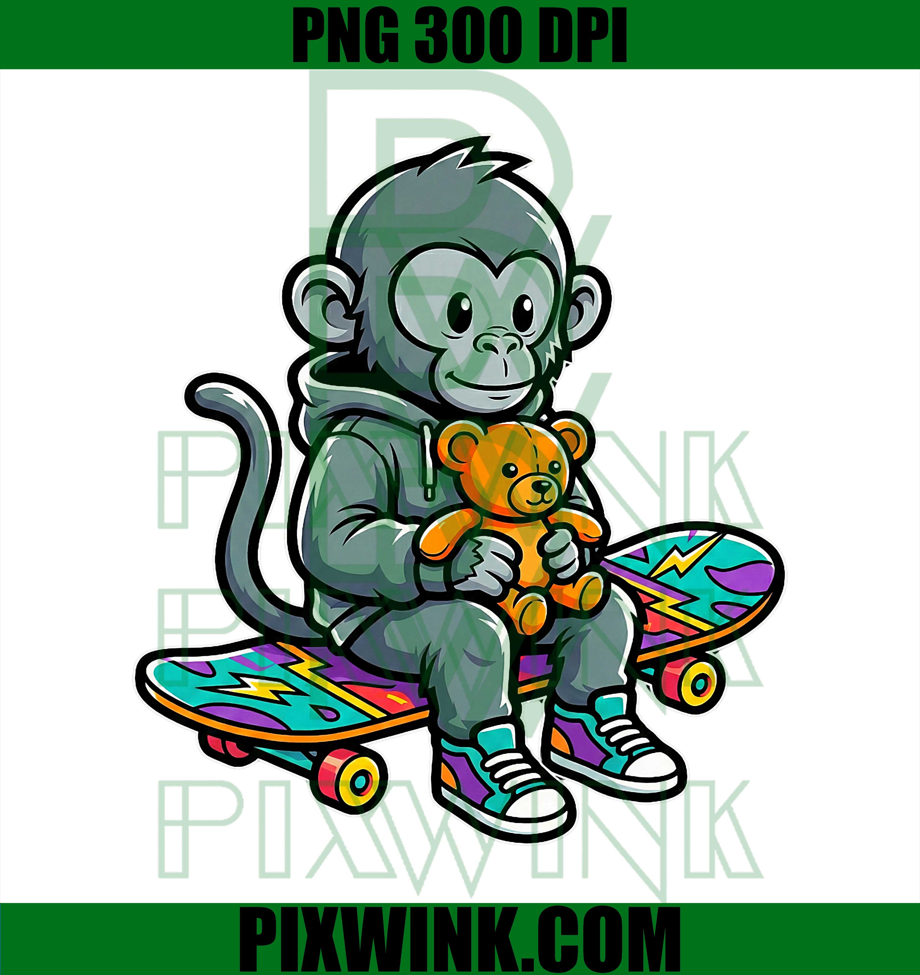 Cute Baby Monkey Punch Skater PNG, Urban Streetwear Aesthetic Monkey PNG