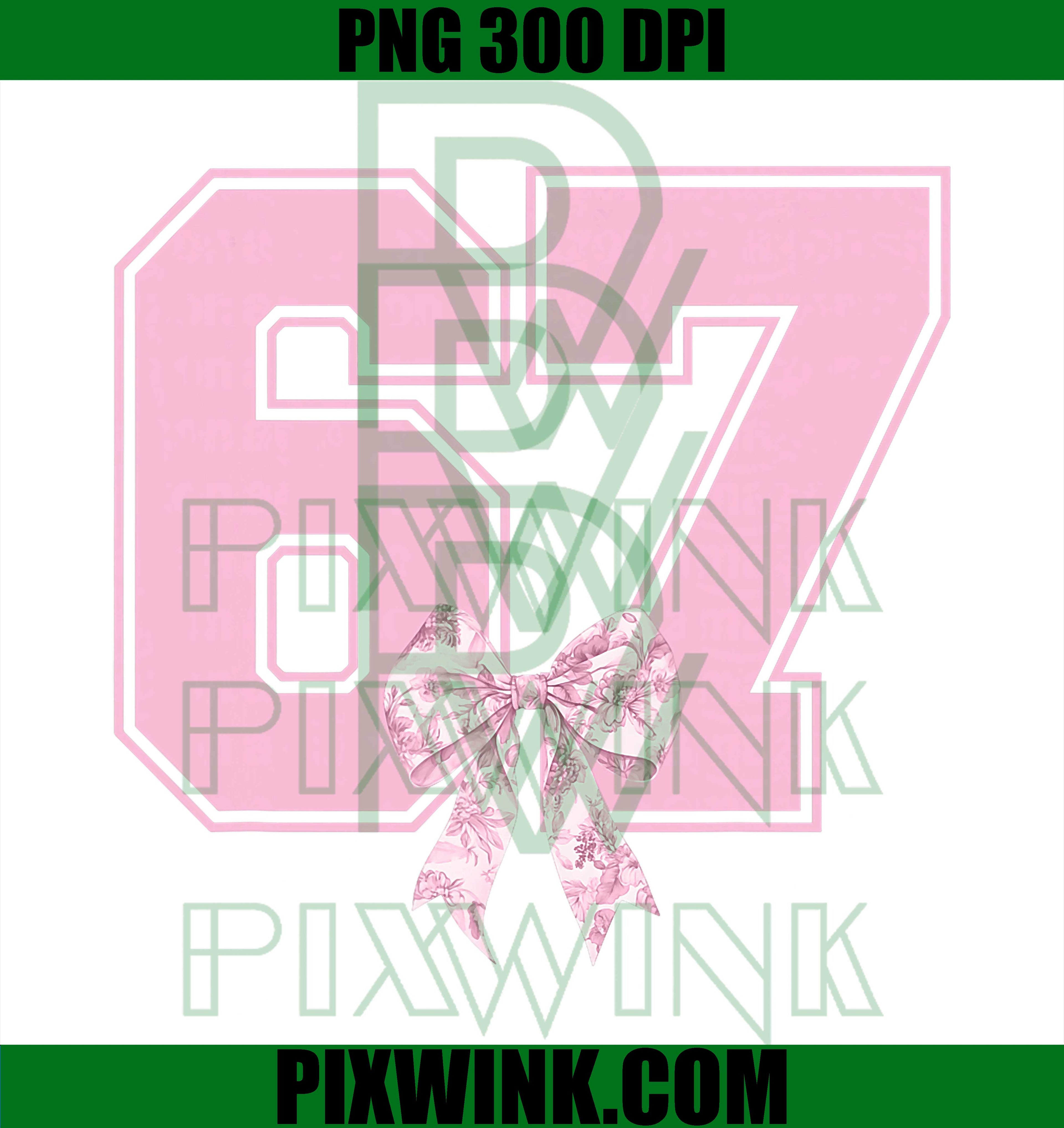 67 Meme Coquette Toile Pink Bow, Funny Six Seven Girls PNG