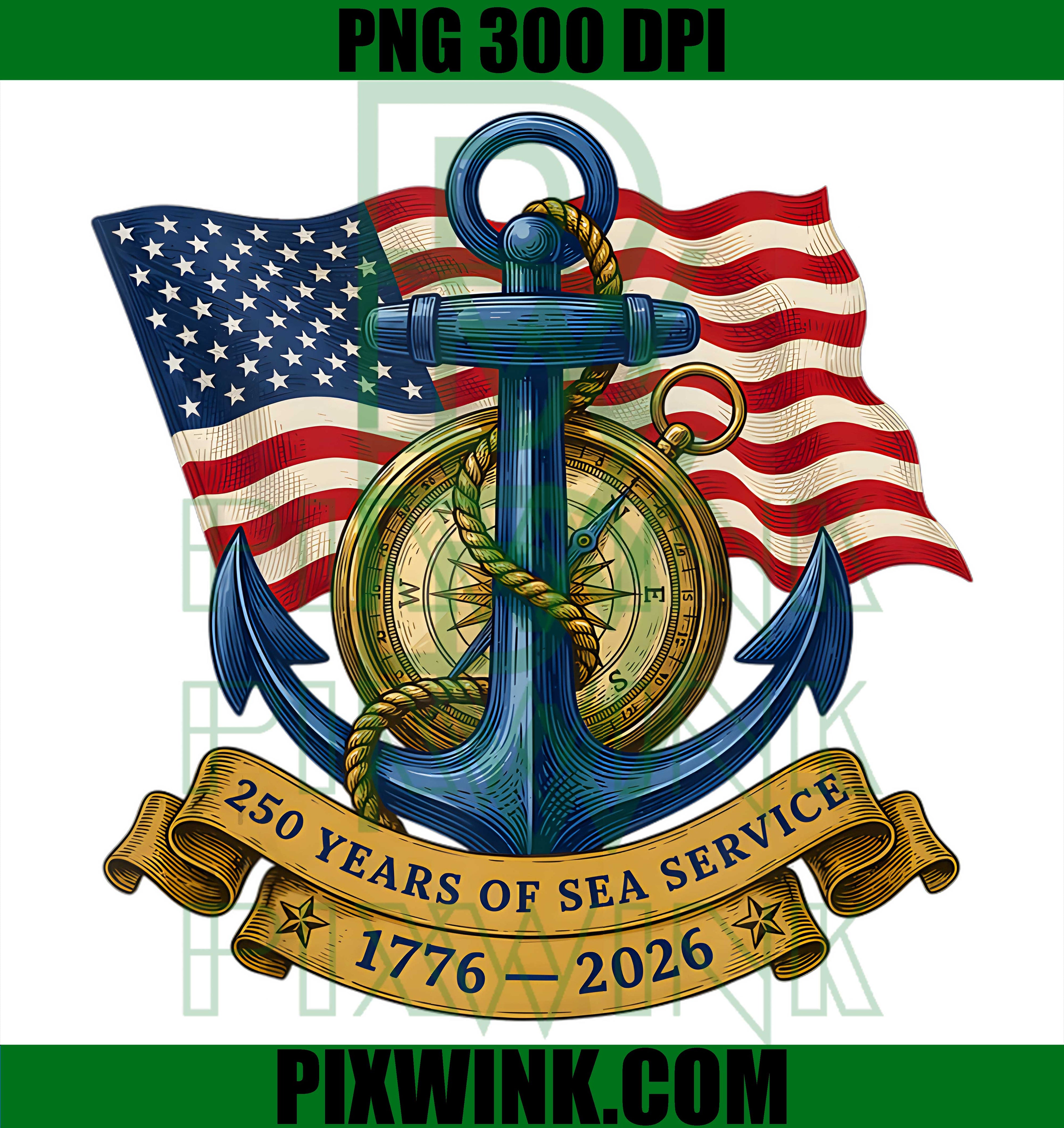 USA Navy Sea Service PNG, 250 Years Anniversary PNG, 1776-2026 Navy PNG