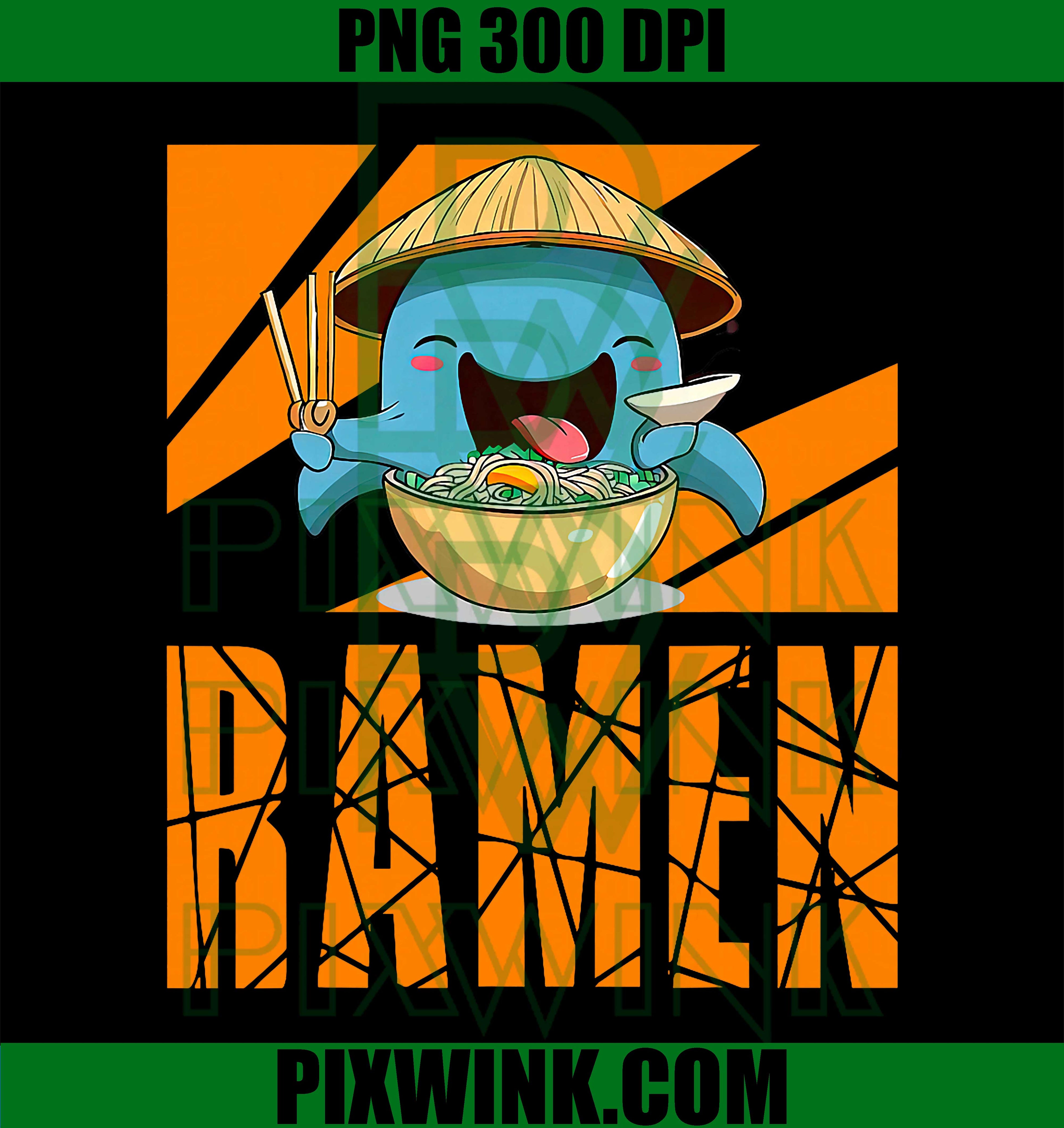 Cute Whale Eating Ramen PNG, Kawaii Ramen Animal Design PNG
